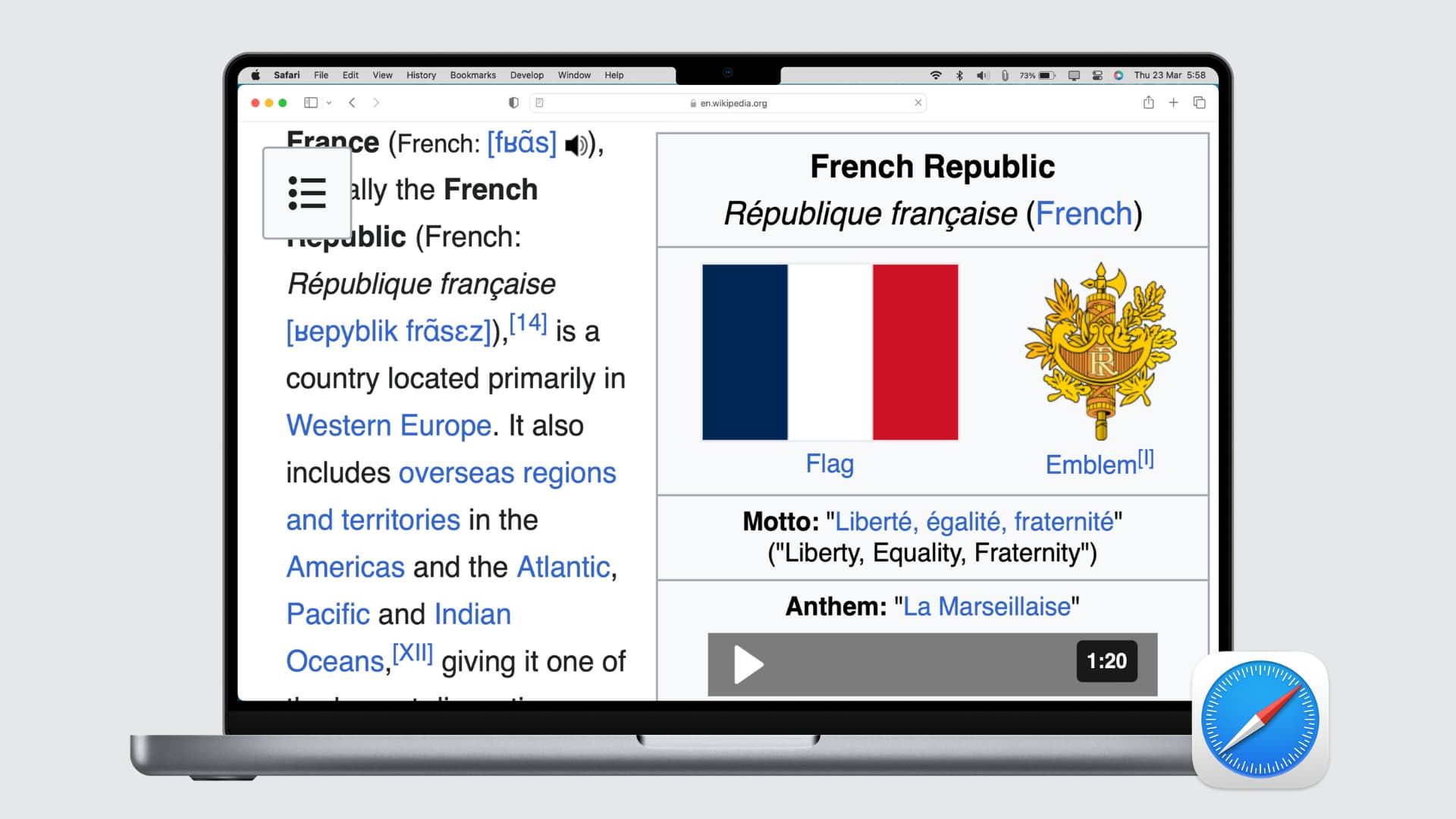 Safari on Mac with huge text on a web page