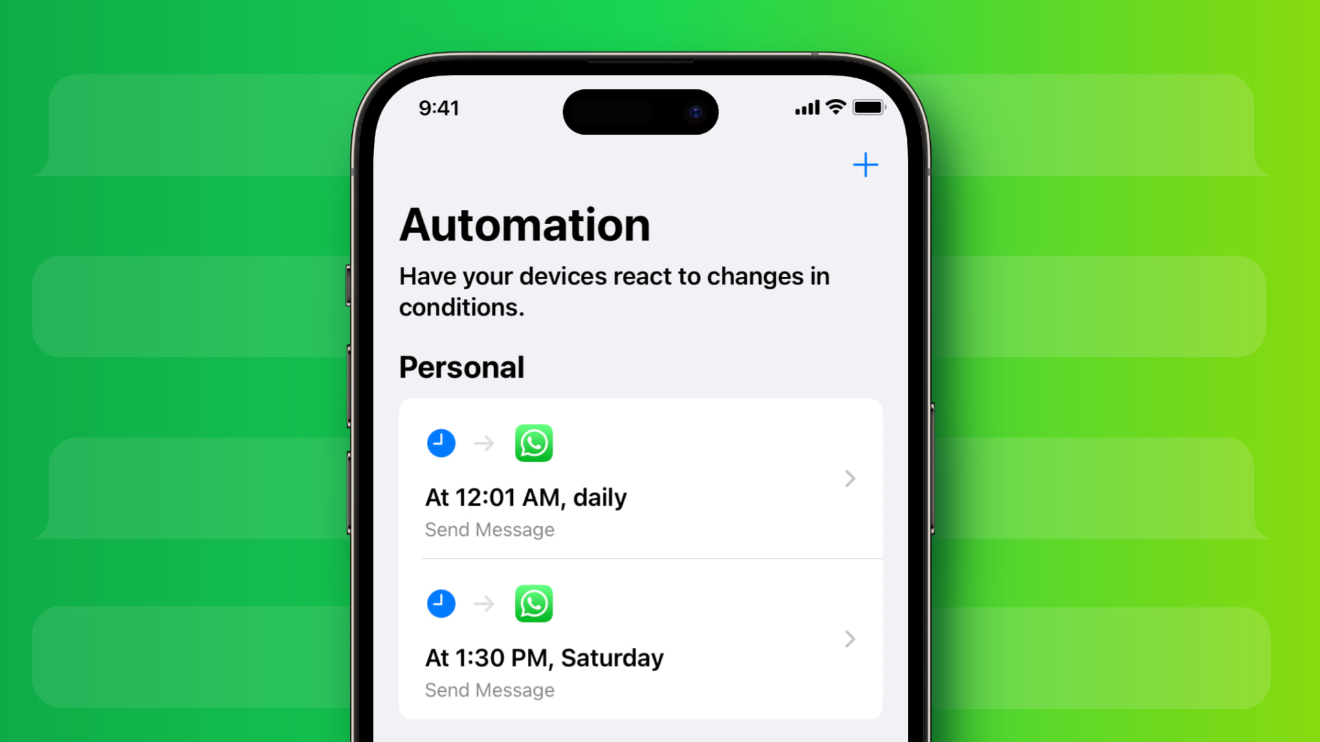 iOS automation to schedule WhatsApp messages on iPhone