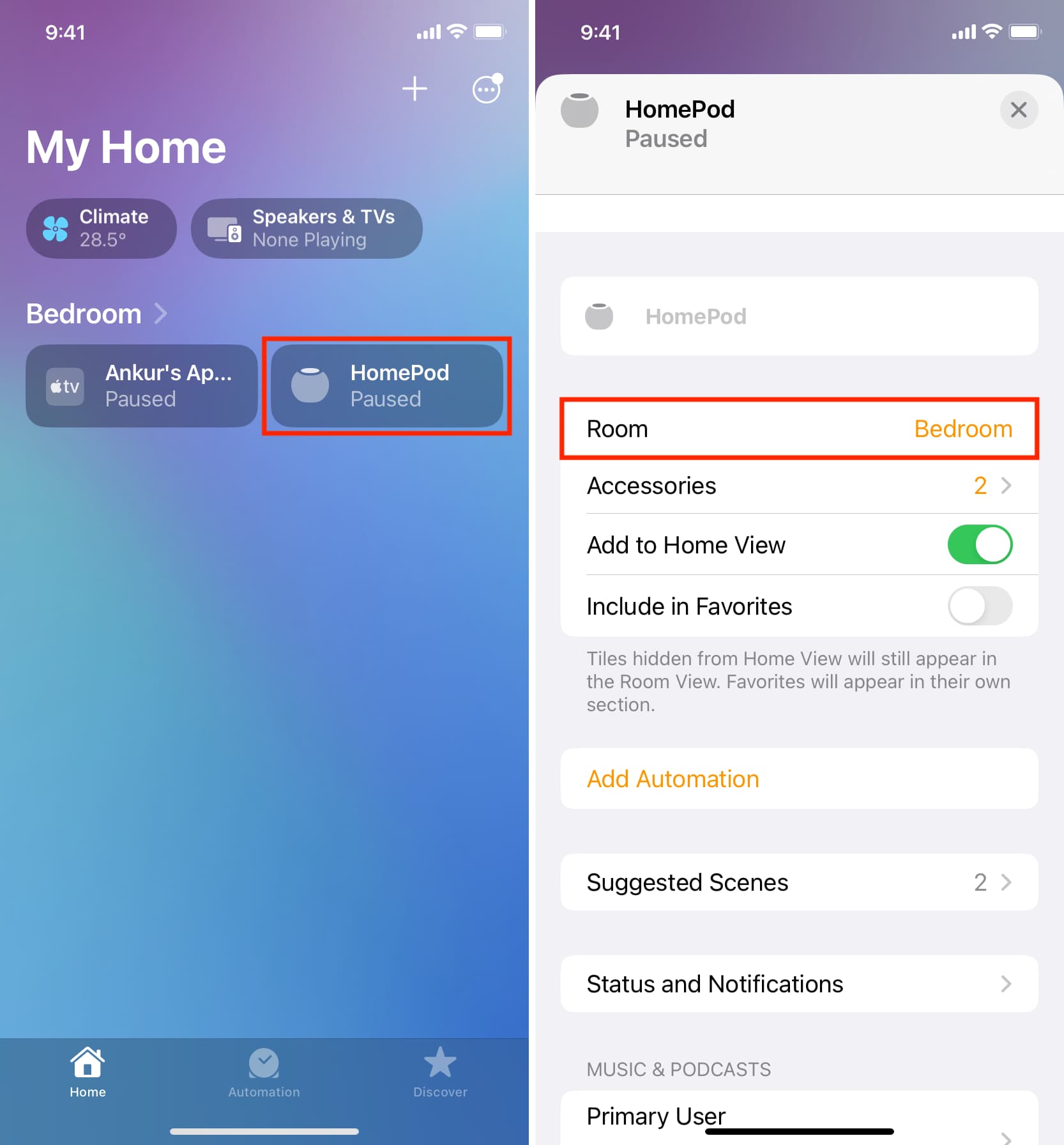 See your HomePod Room name in iPhone Home app
