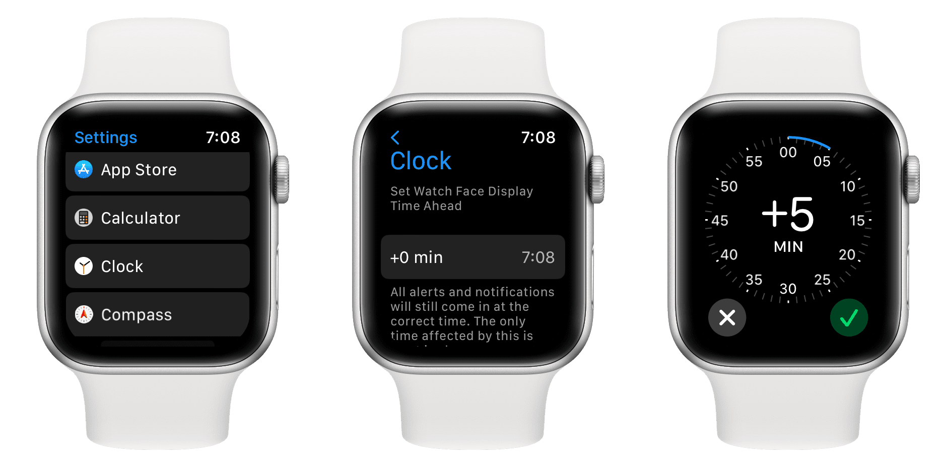 Set watch face display time ahead on Apple Watch by five minutes