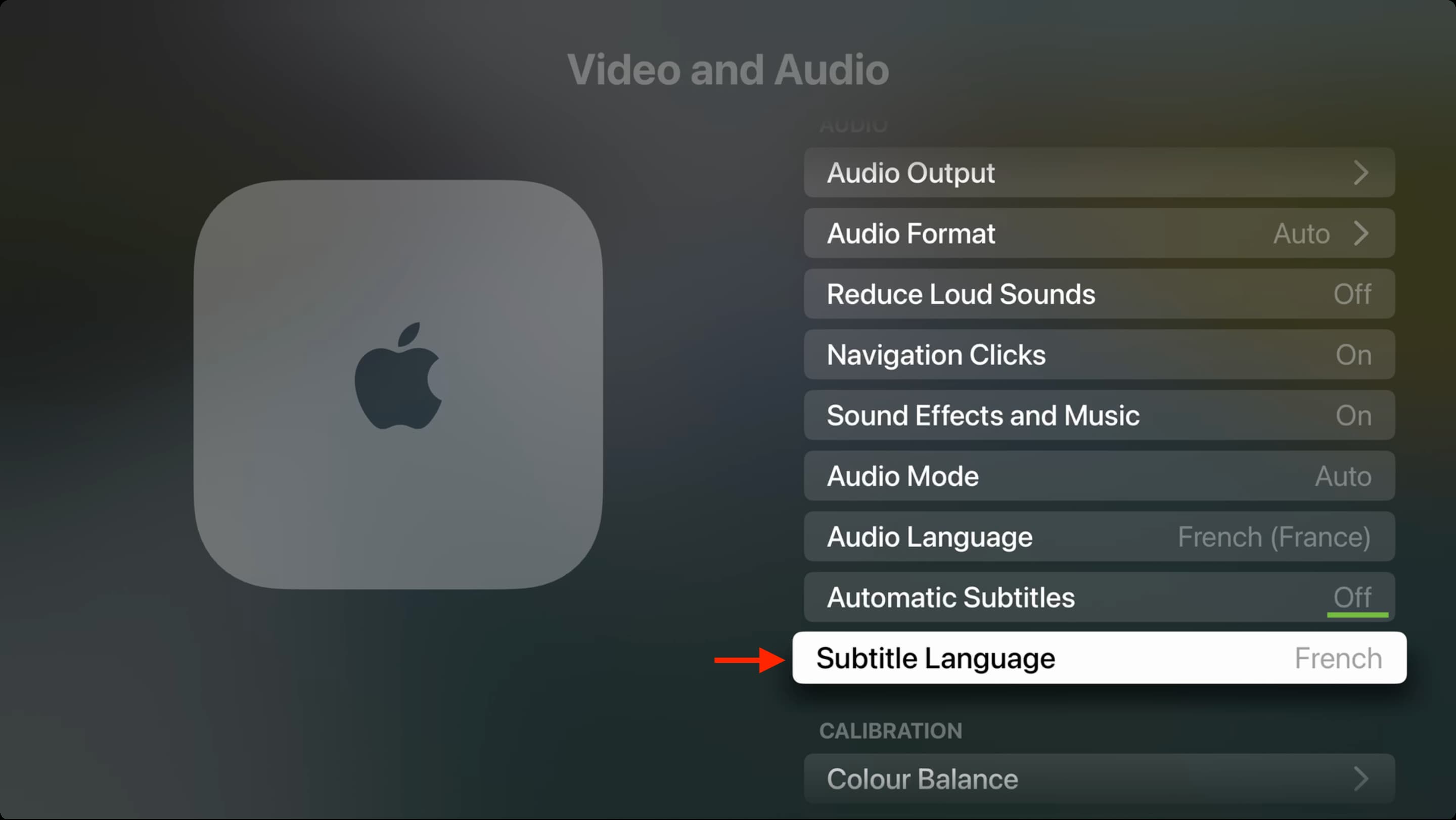 Set default subtitle language on Apple TV