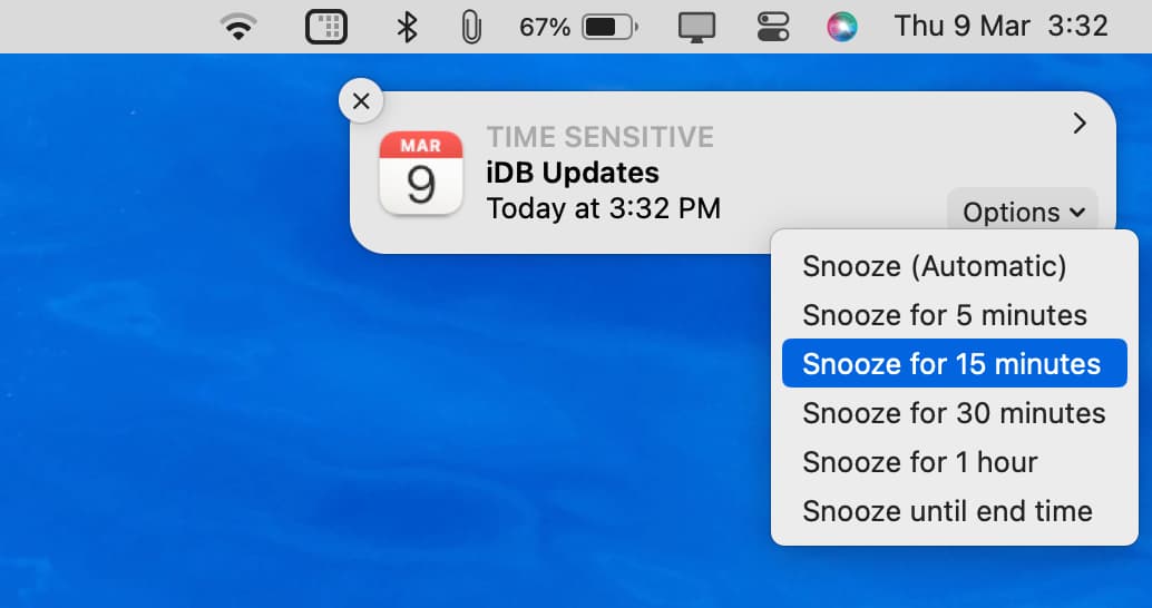 Snooze notifications on Mac