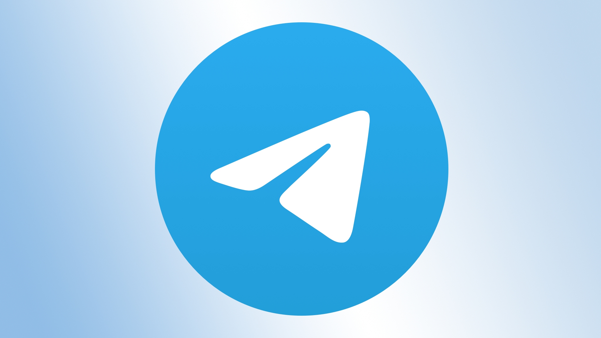 Telegram logo set against a light blue gradient background 