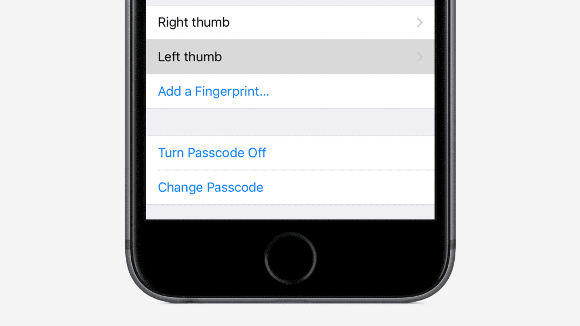 Touch ID settings on iPhone