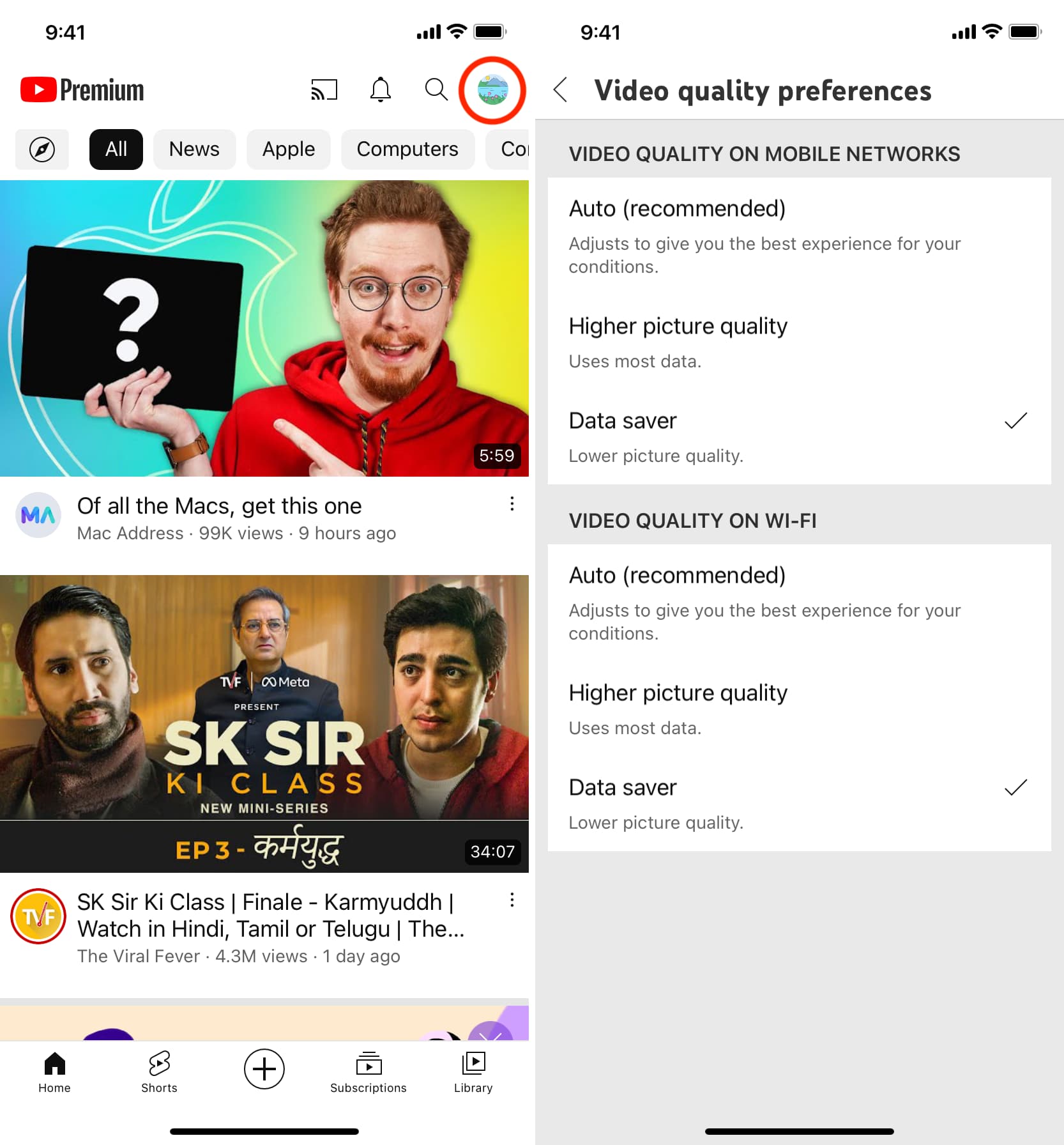 Video quality preferences in YouTube app for all videos