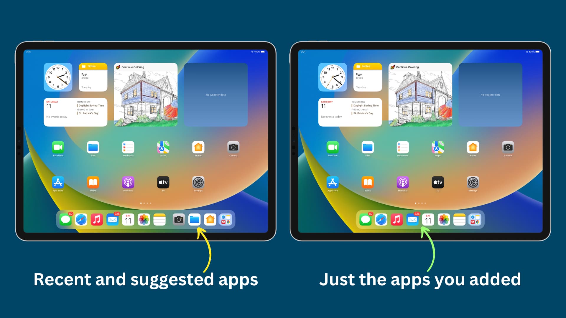 iPad Dock with and without recent apps