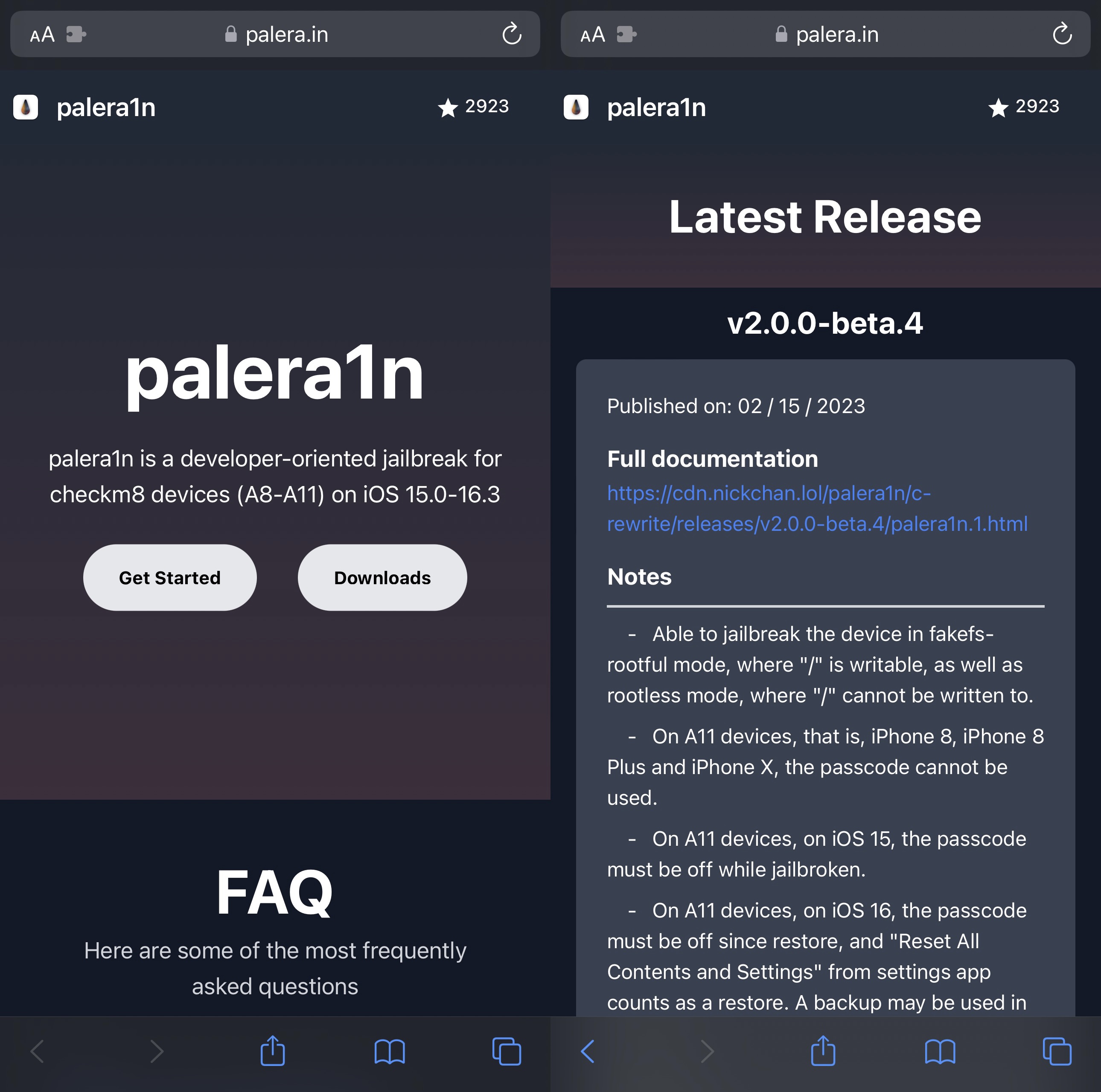 palera1n website downloads.