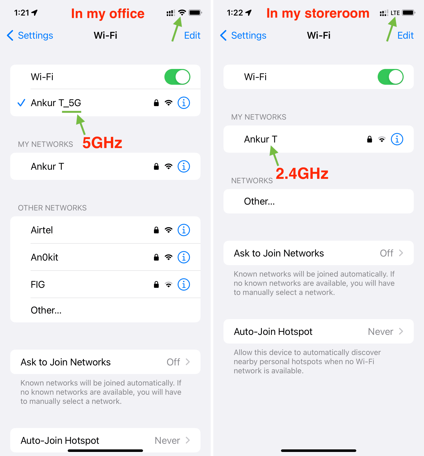 5GHz and 2GHz Wi-Fi bands on iPhone