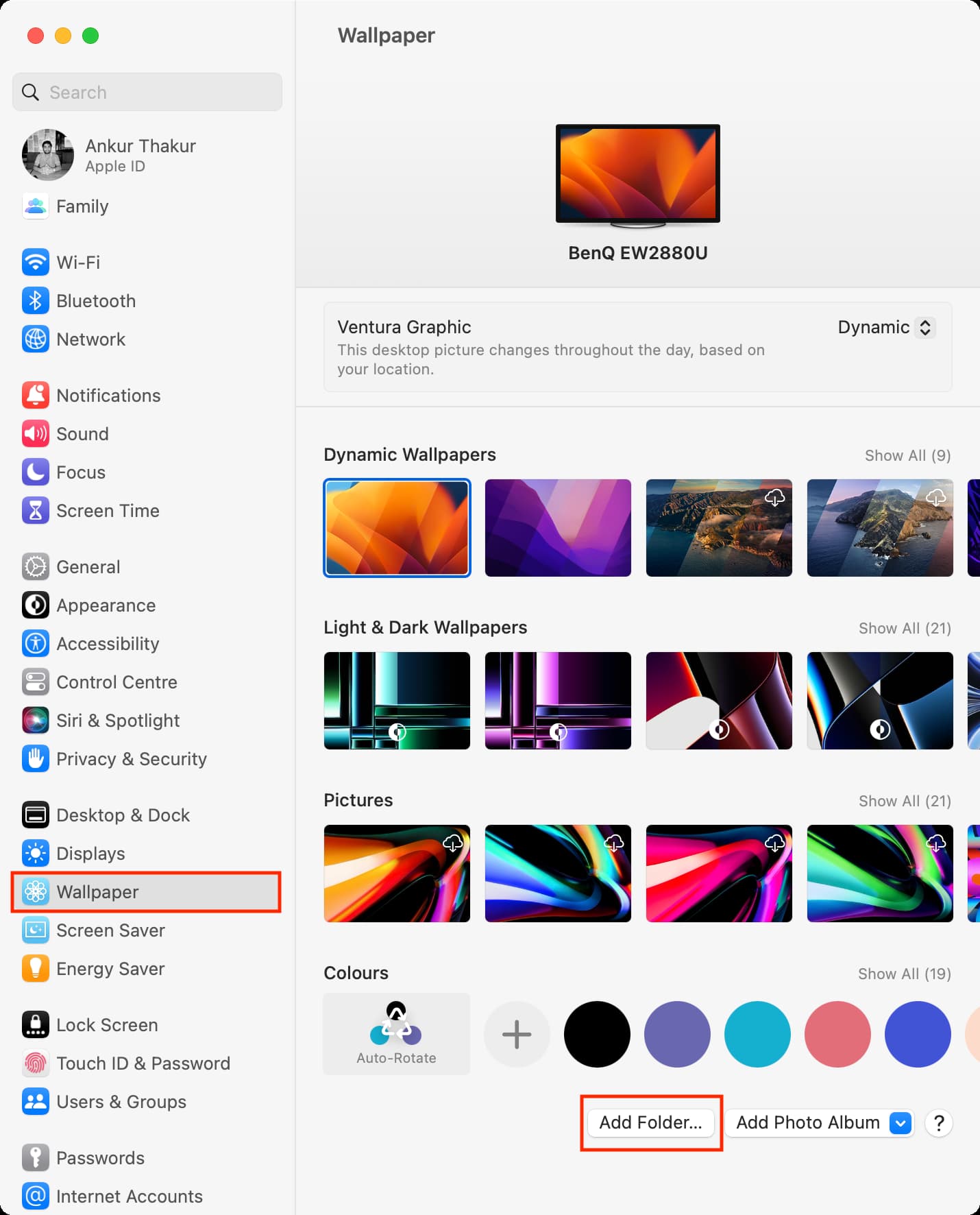 Add Folder in Mac Wallpaper settings