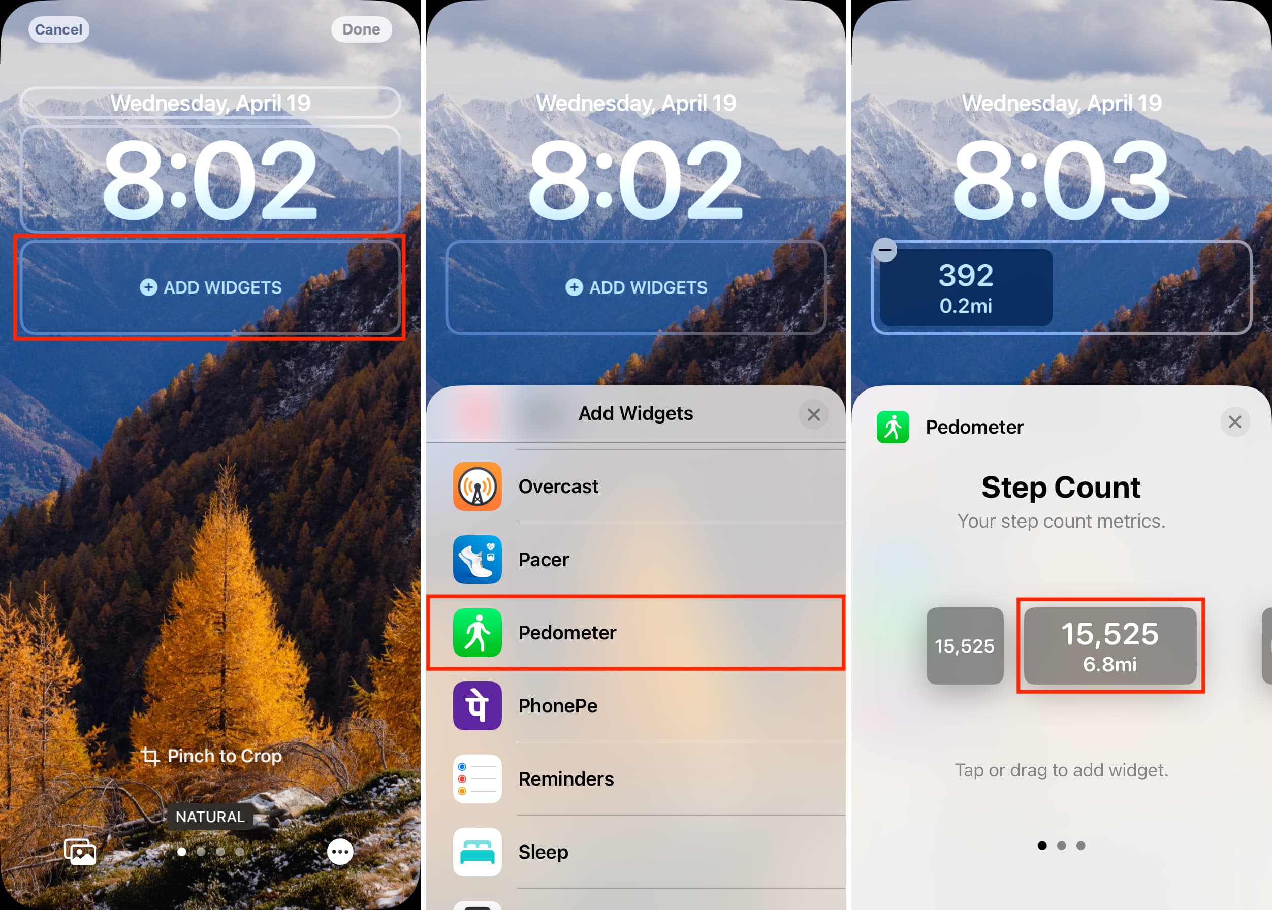 Add Pedometer steps count widget to iPhone Lock Screen