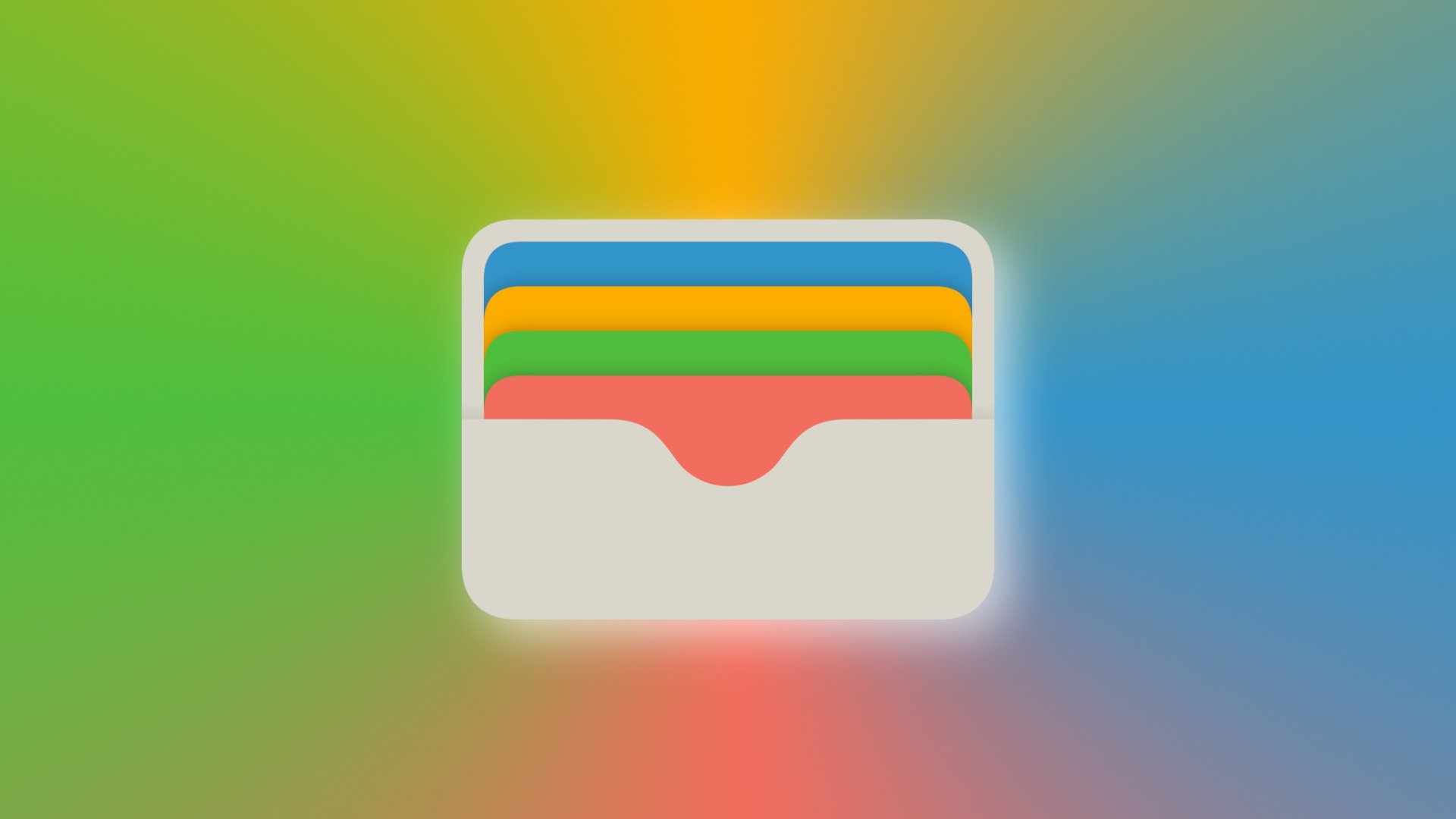 The Apple Wallet app icon set against a color gradient background