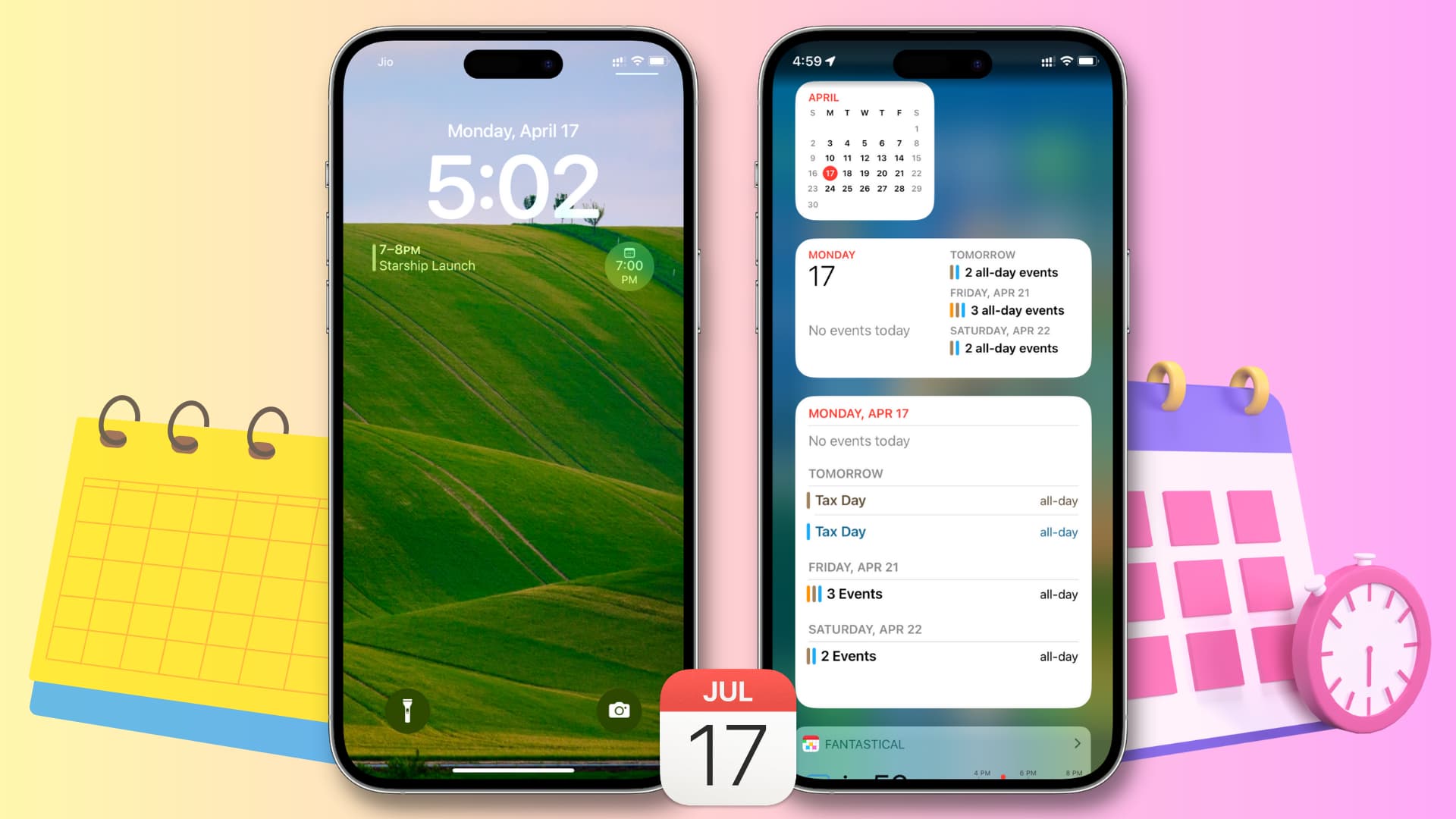 Calendar widgets on iPhone Lock Screen and Today View