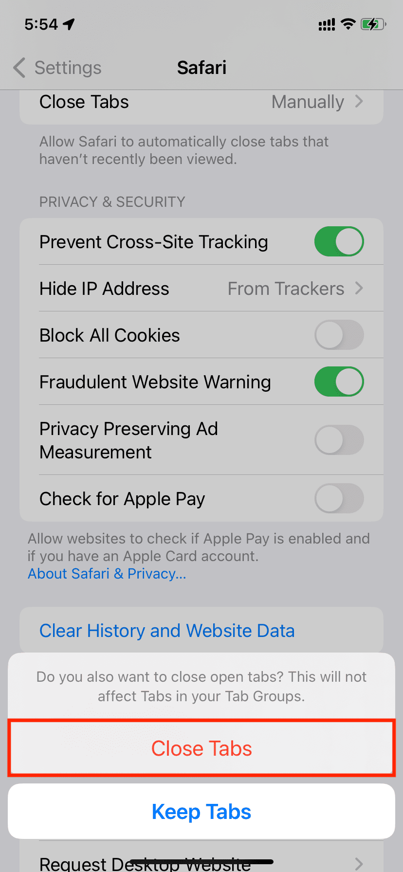 Close Tabs when clearing Safari history on iPhone