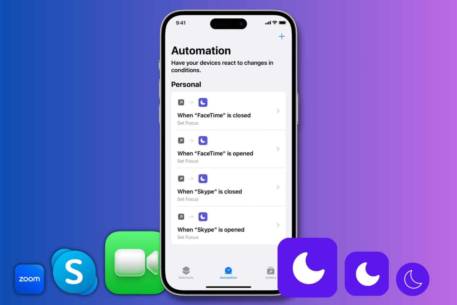 Automation to automatically enable and disable DND when you open or close FaceTime or Skype on iPhone