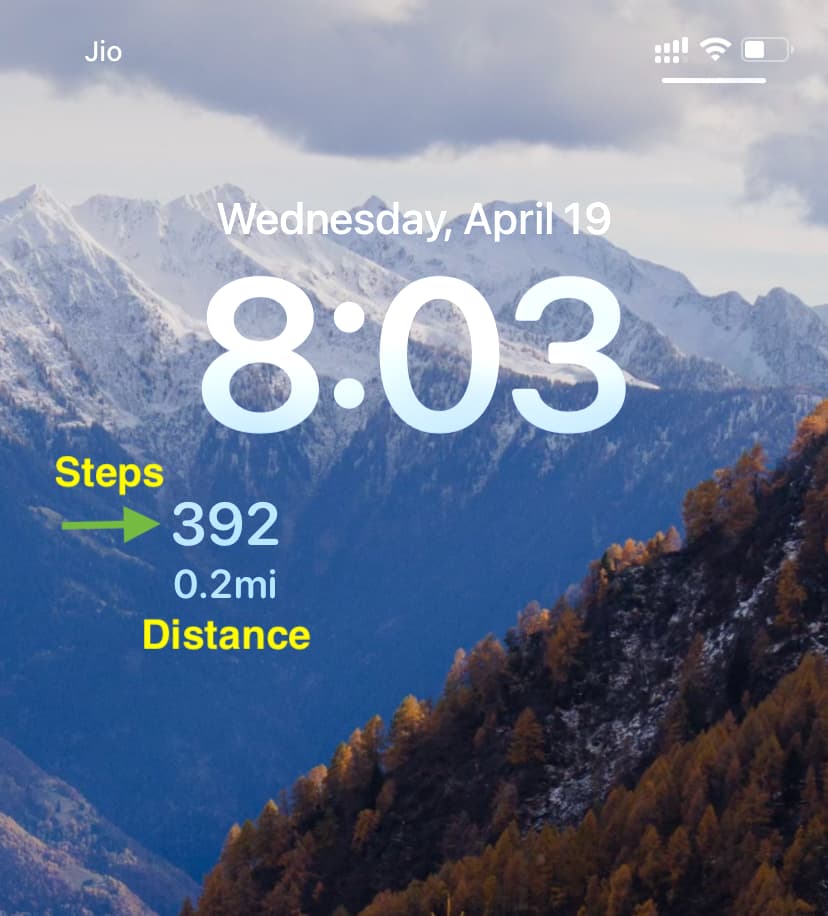 Daily steps and distance showing on the iPhone Lock Screen