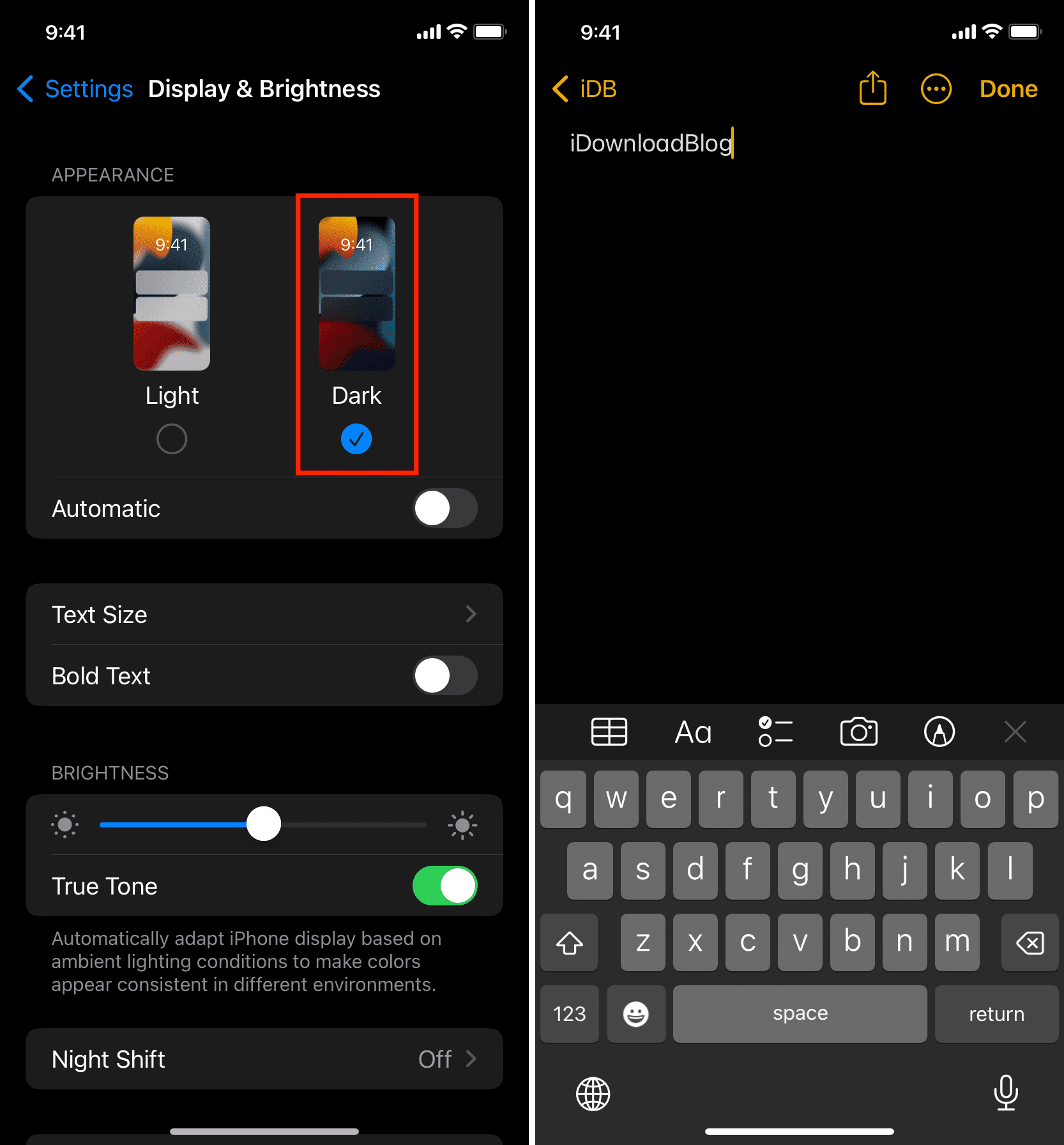 Dark keyboard on iPhone