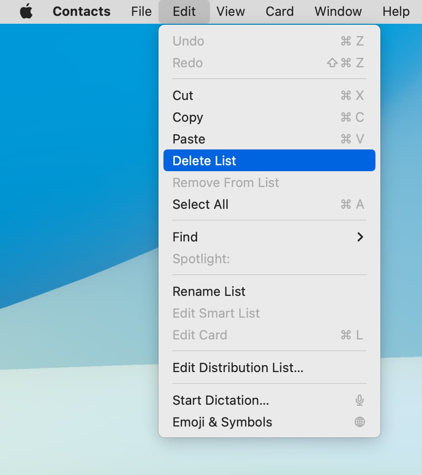 Delete List in Mac Contacts app