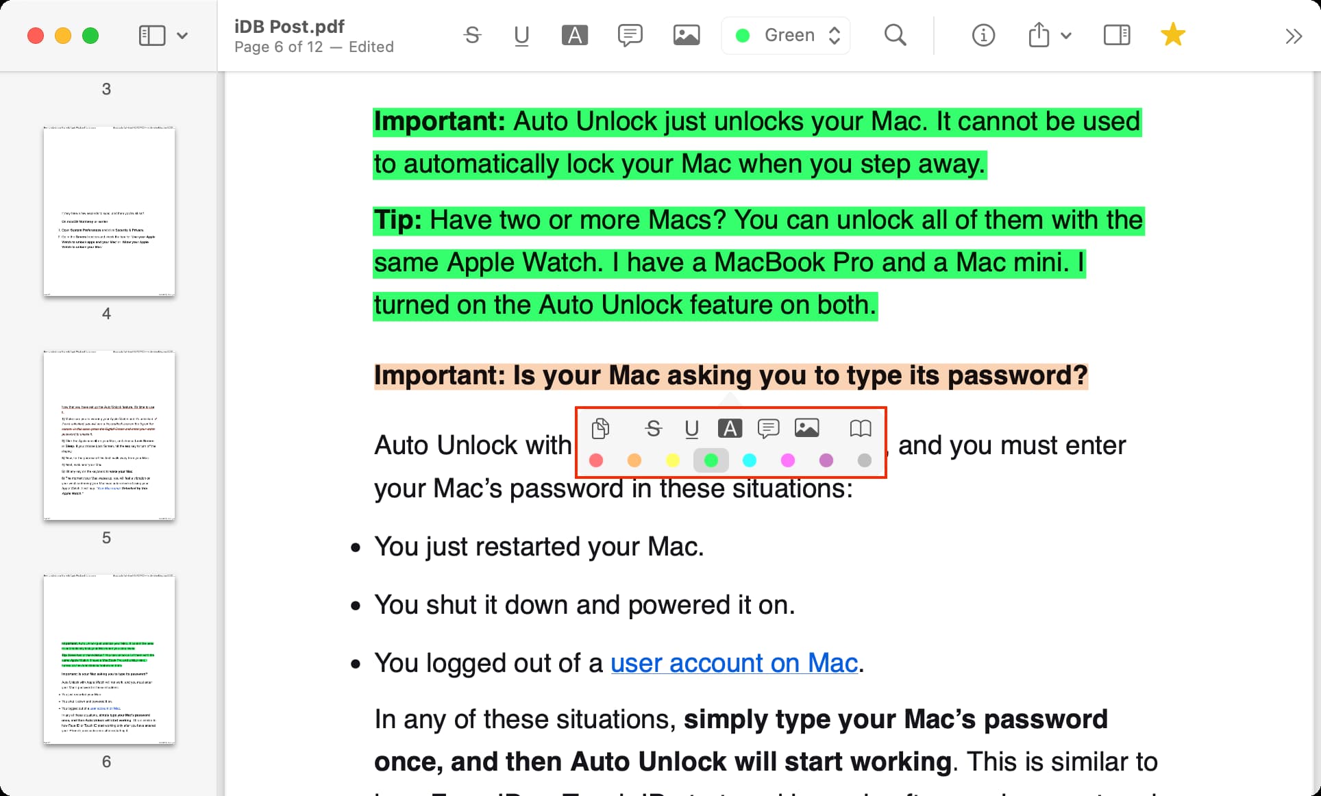 Editing PDF in Highlights app on Mac