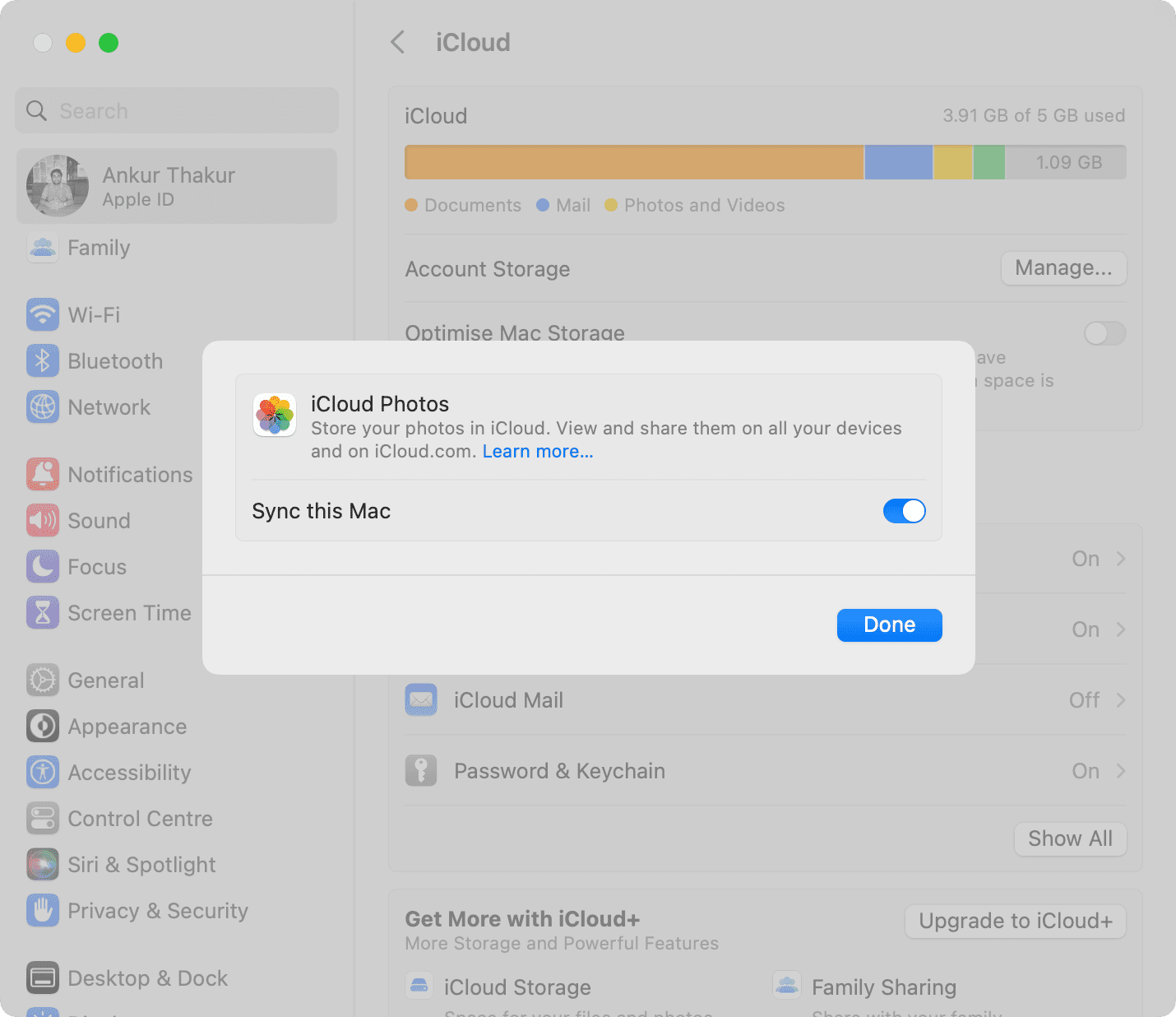 Enable iCloud Photos sync on Mac