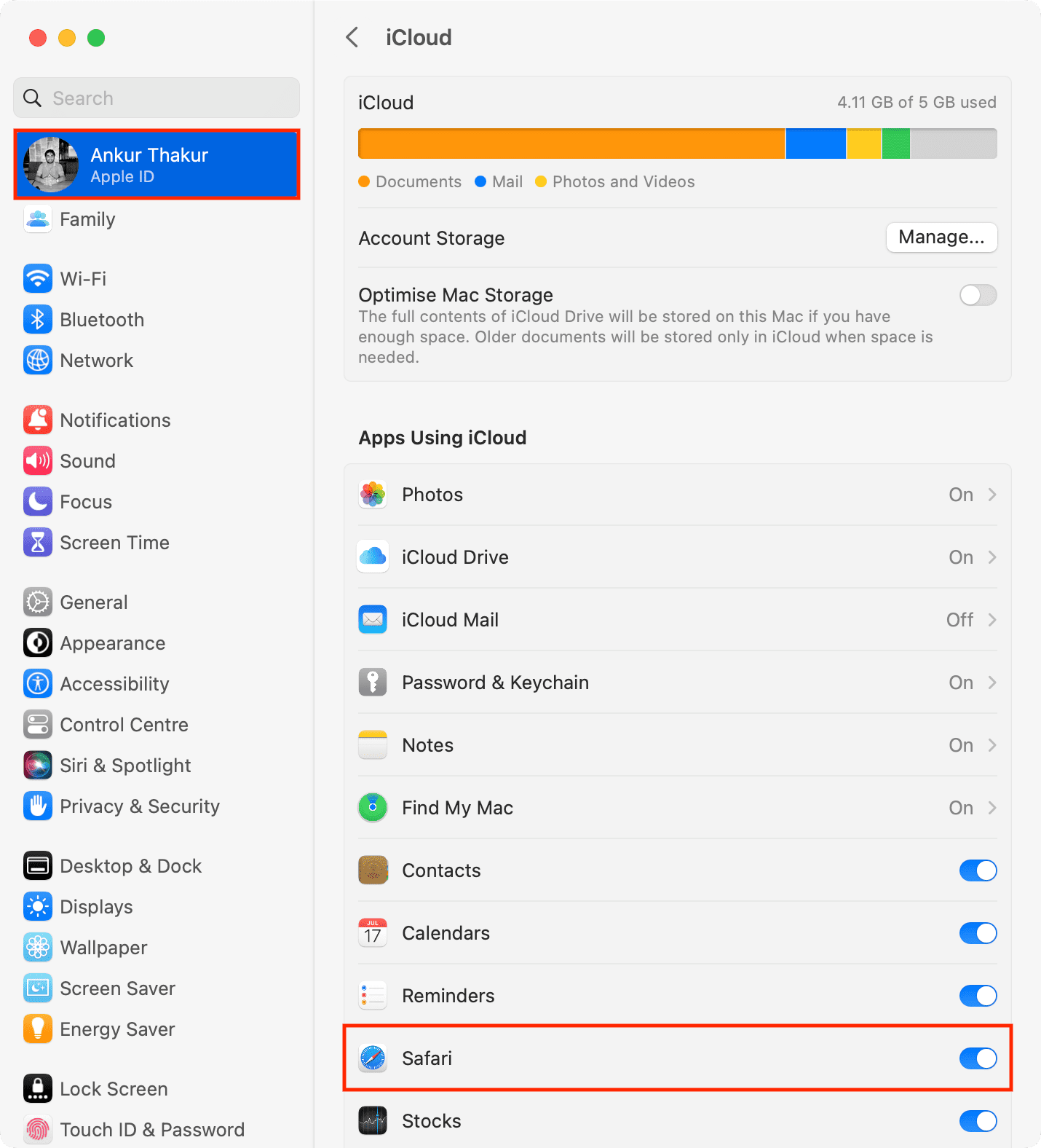 Enable iCloud for Safari on Mac