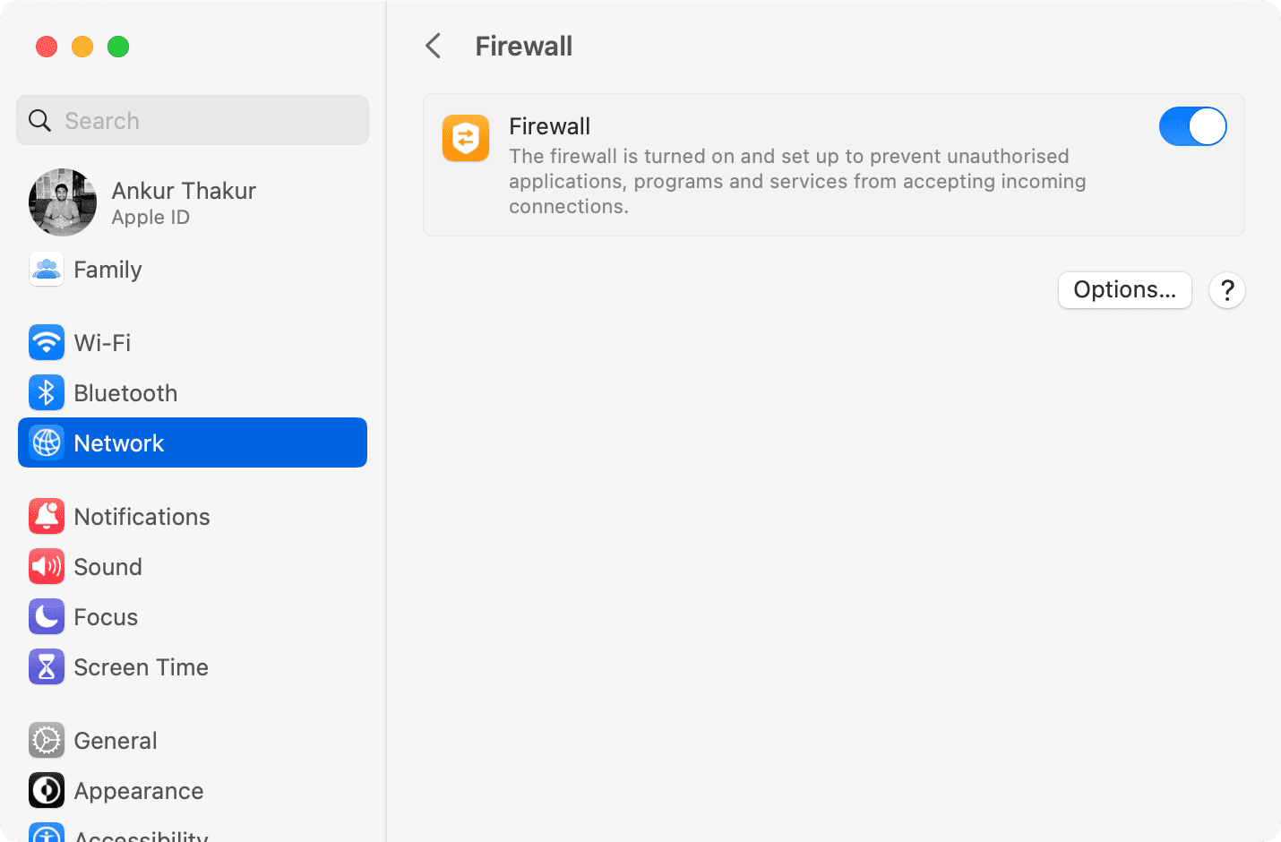 Firewall enabled on Mac
