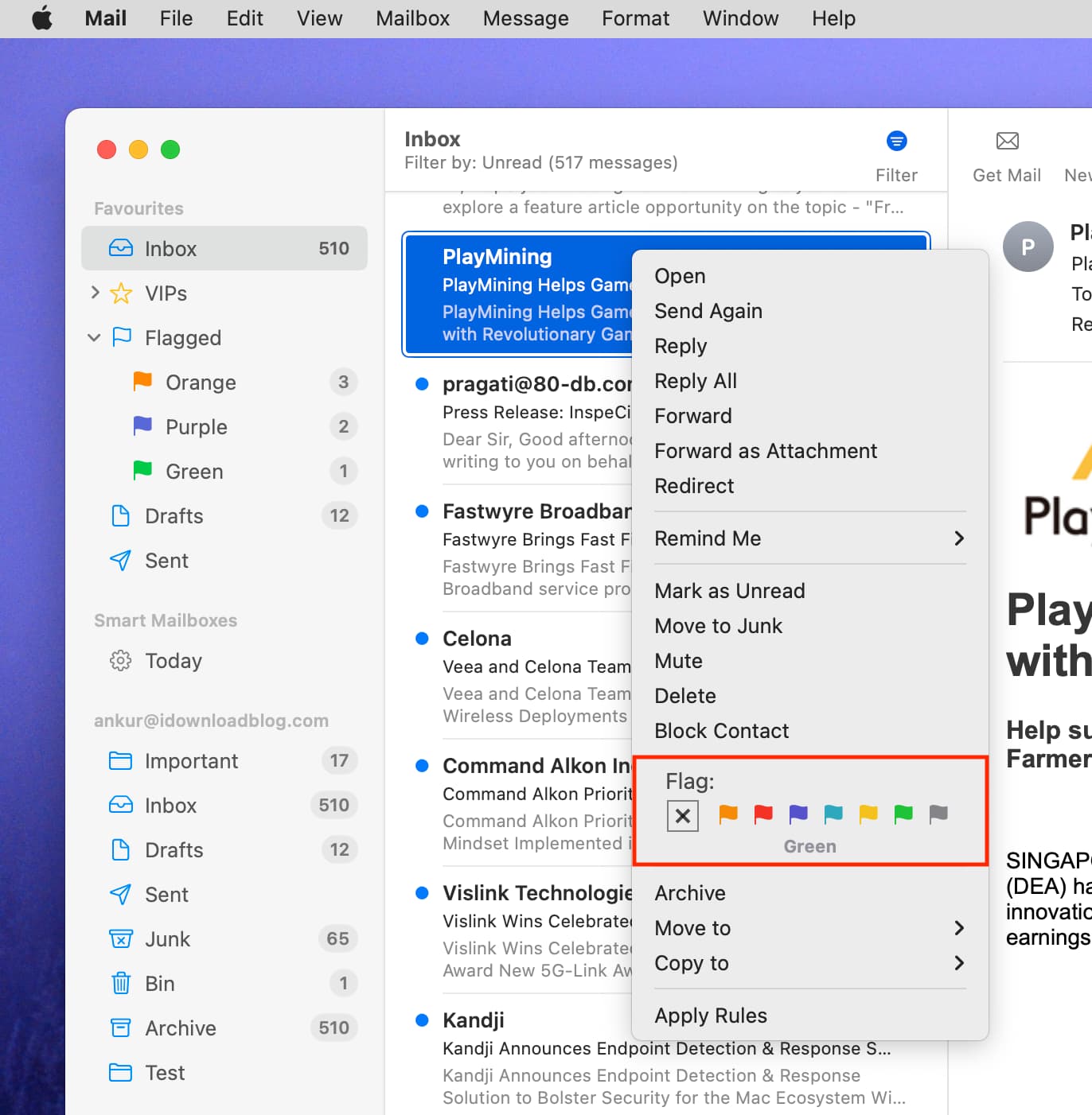 Flag email on Mac with right-click