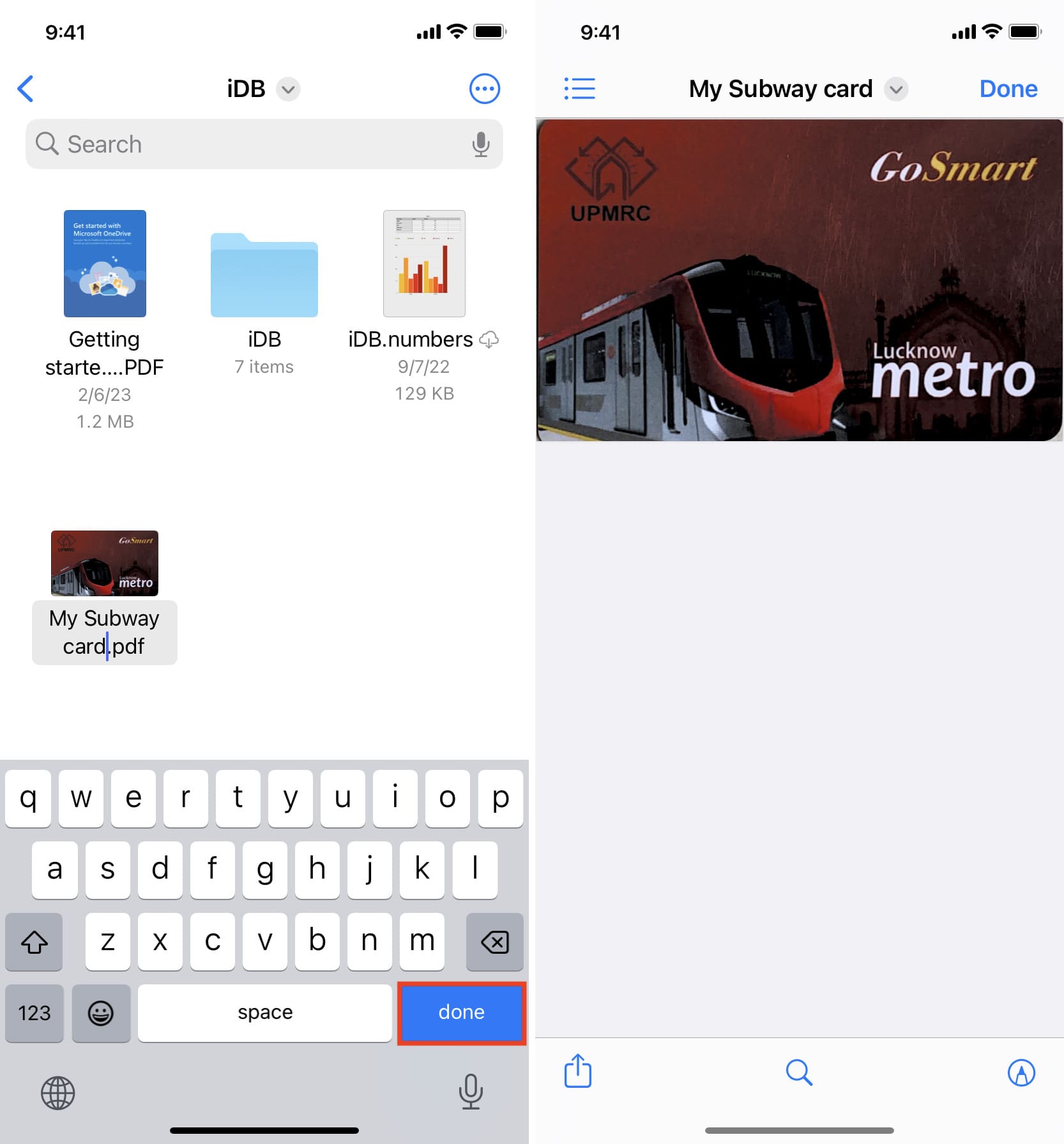 Give a name to your scanned PDF in iOS Files app and save it