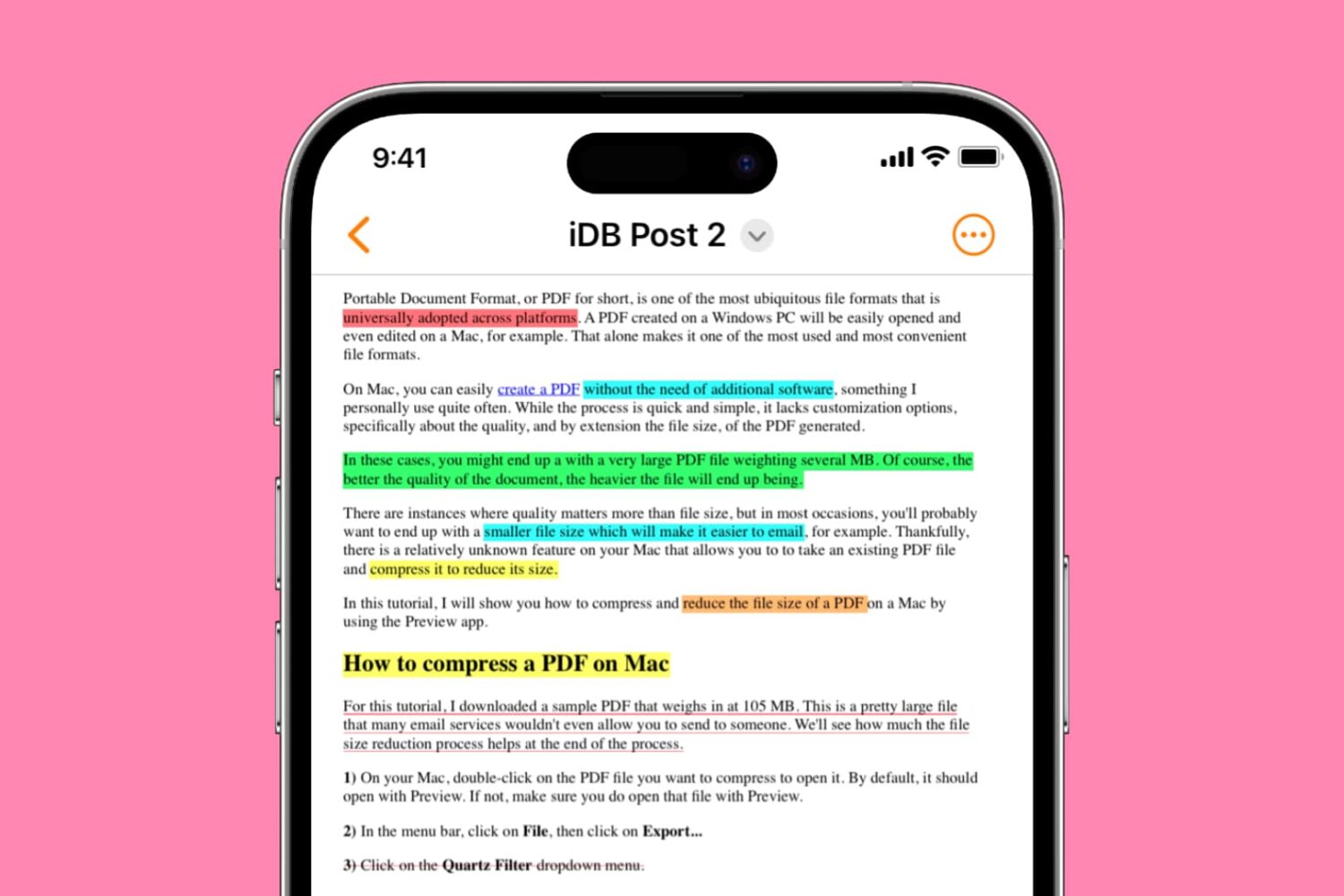 Highlight text in PDF on iPhone