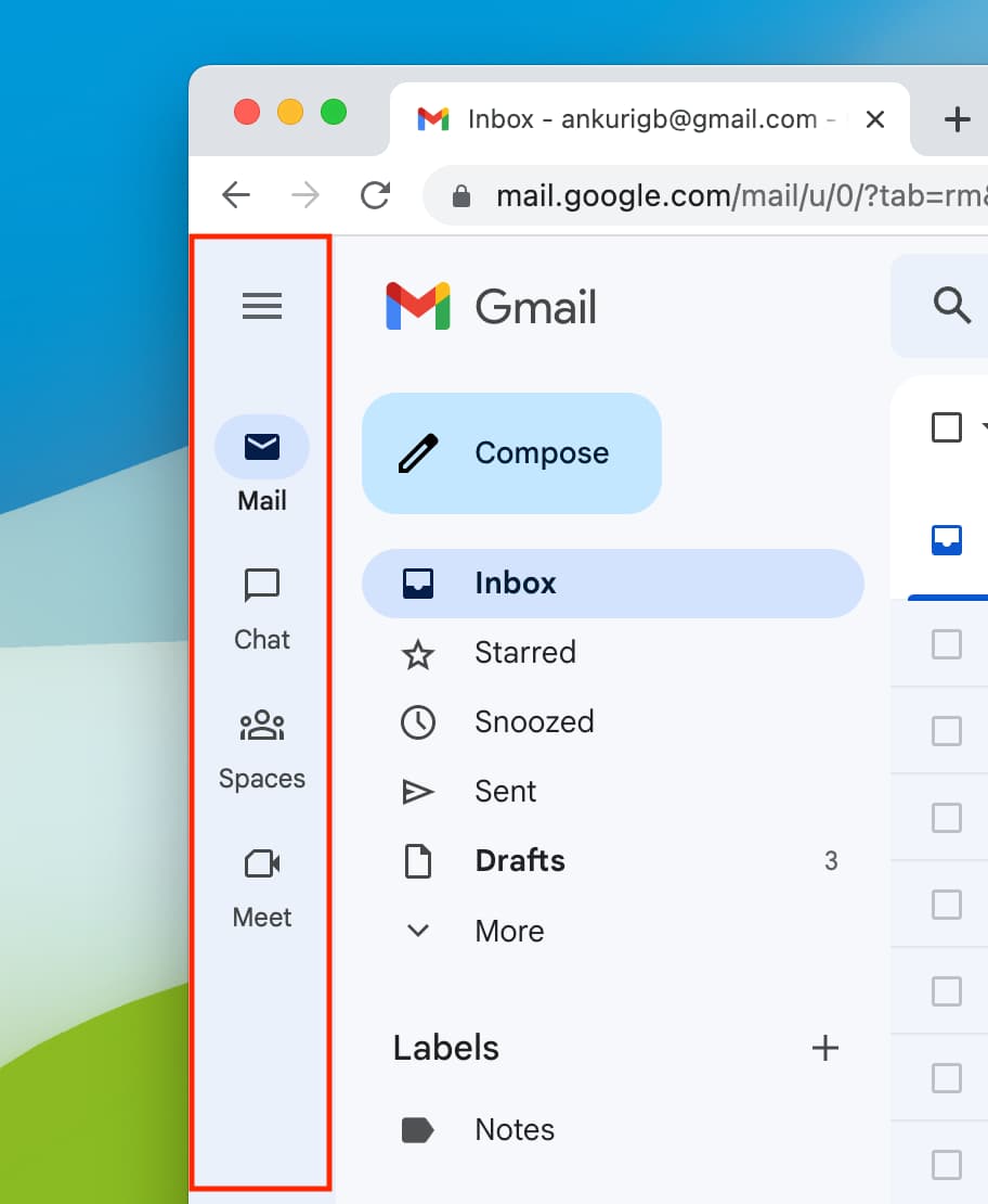 Left Sidebar in Gmail on web