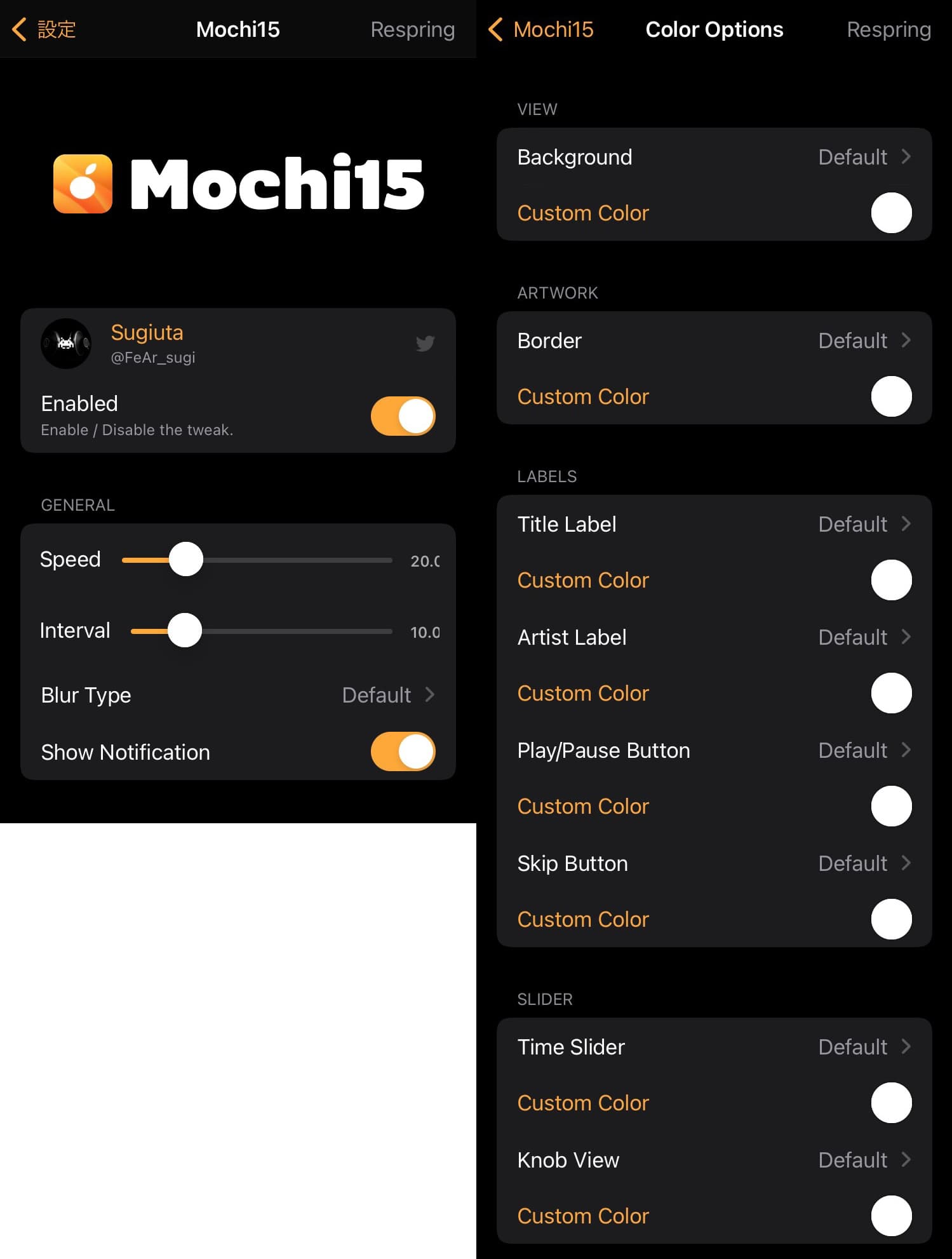 Mochi15 options to configure.