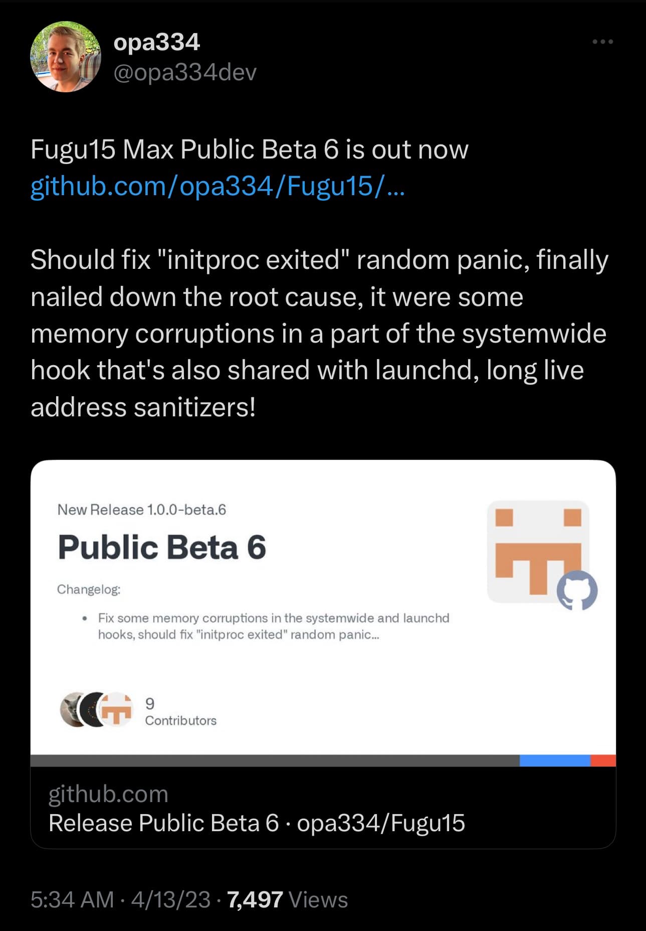 Opa334 announces Fugu15 Max beta 6.