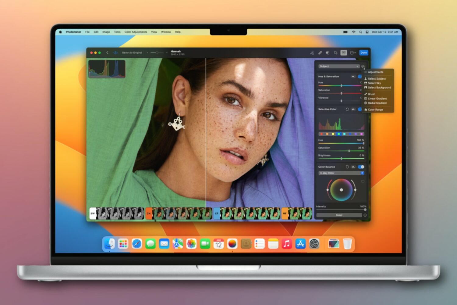 Making color adjustments in Photomator for Mac