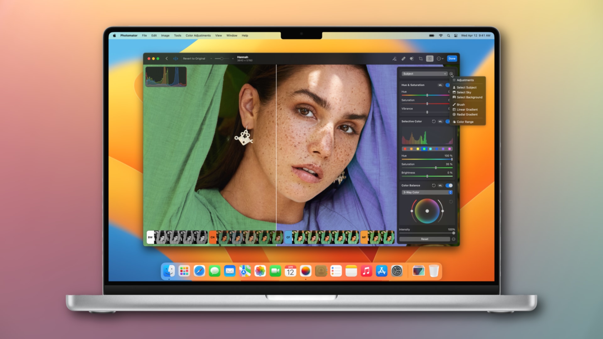 Making color adjustments in Photomator for Mac