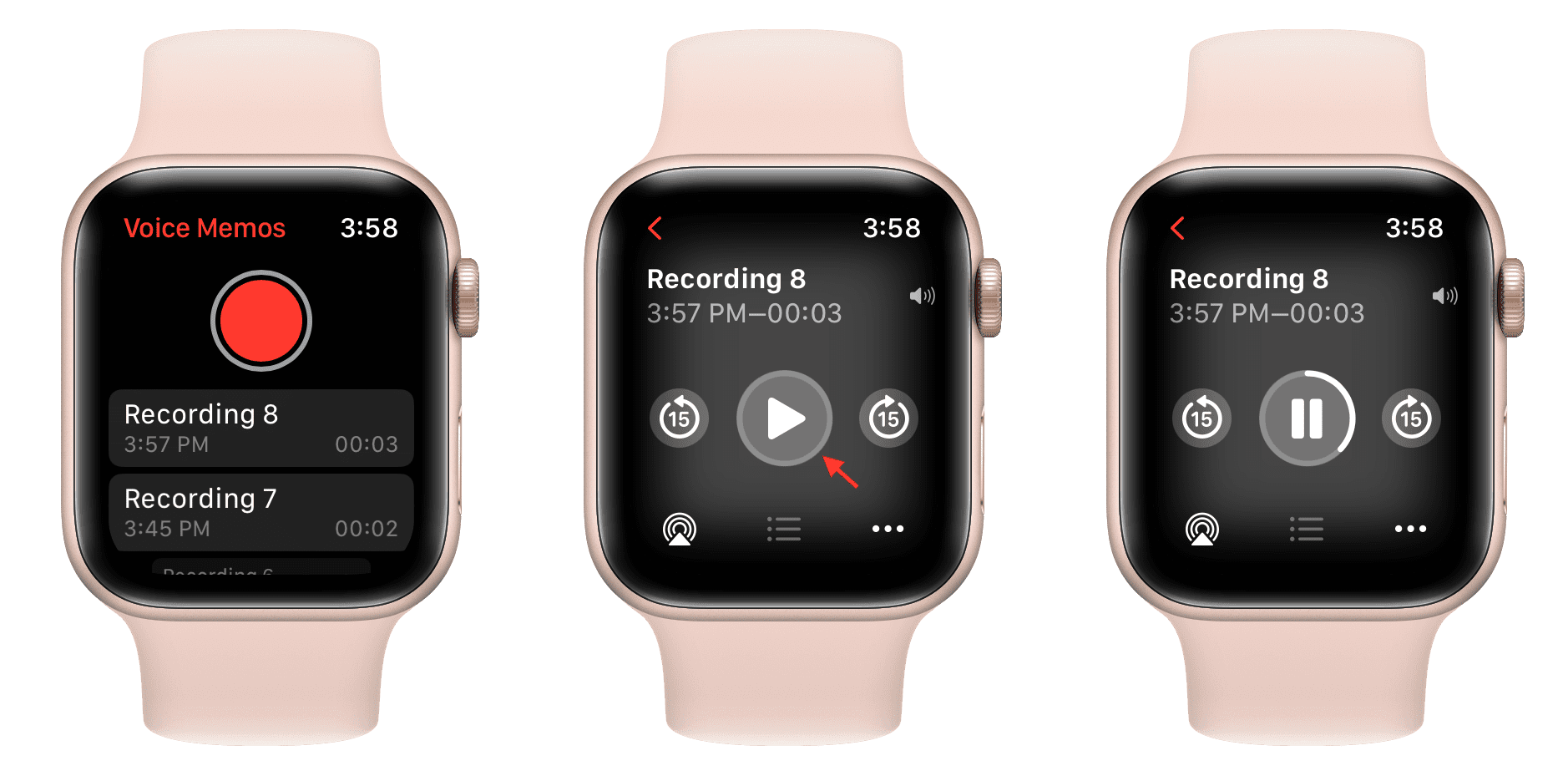 Play recorded voice note on Apple Watch