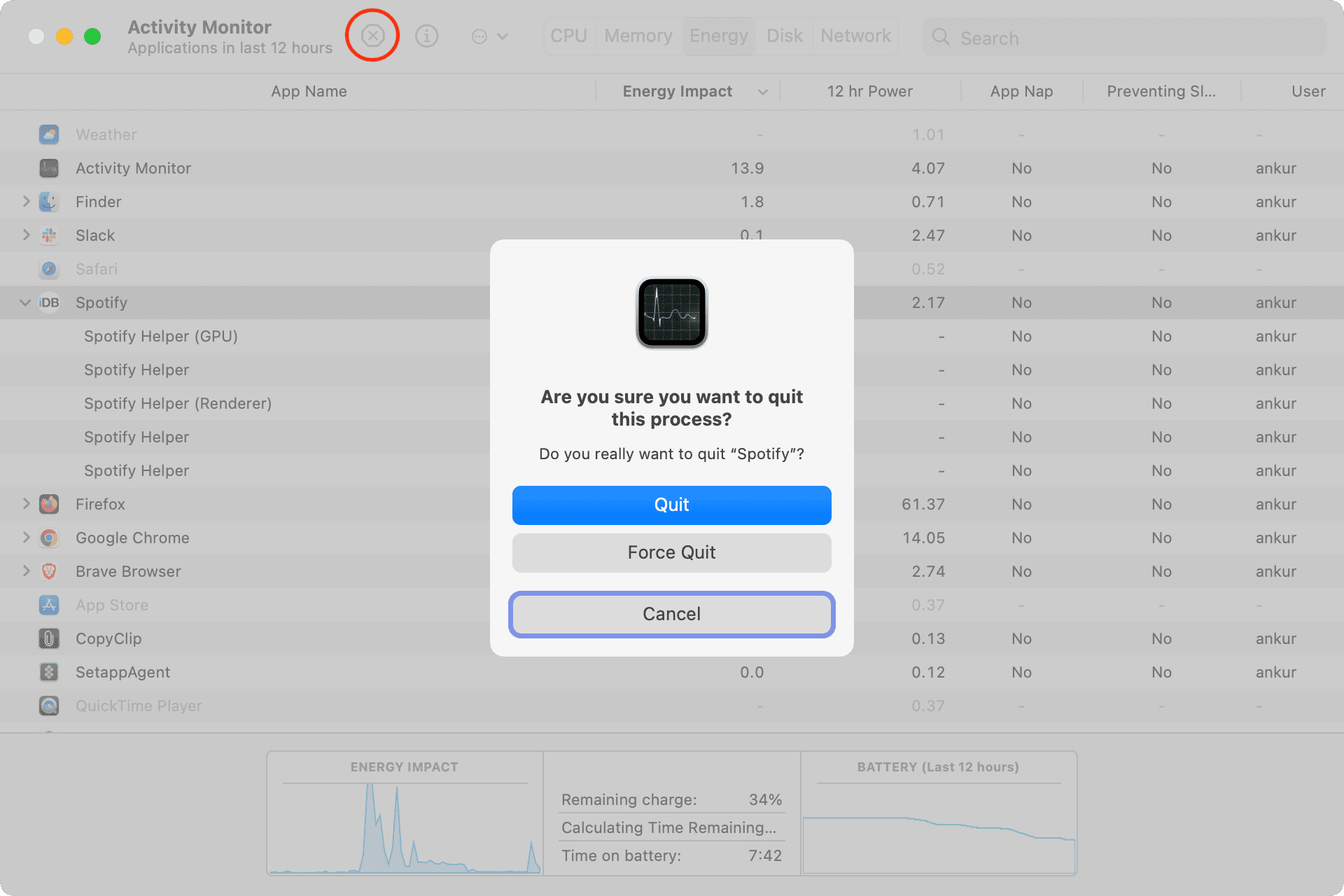 Quit app from Activity Monitor on Mac