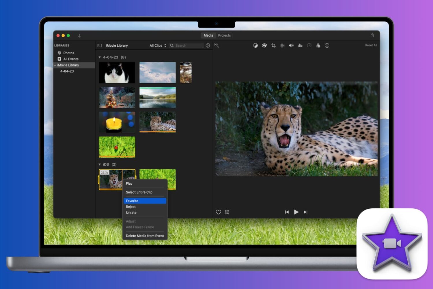 Rate clips as favorite in iMovie on Mac
