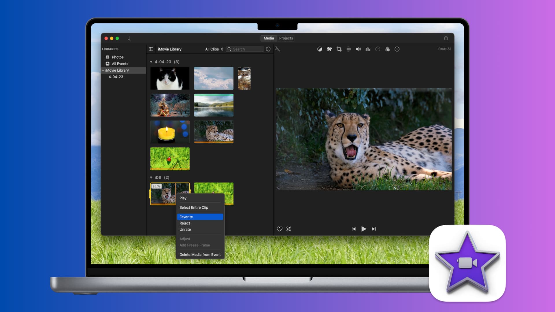 Rate clips as favorite in iMovie on Mac
