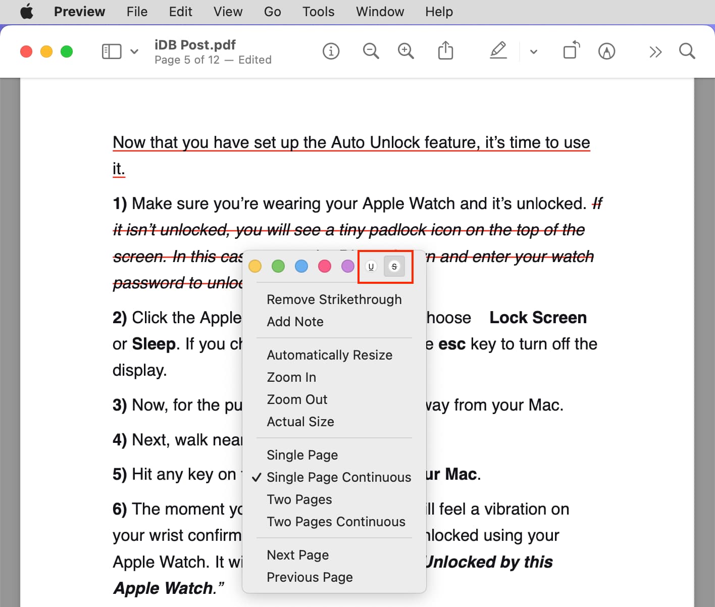 Remove underline or strikethrough from PDF text in Preview on Mac