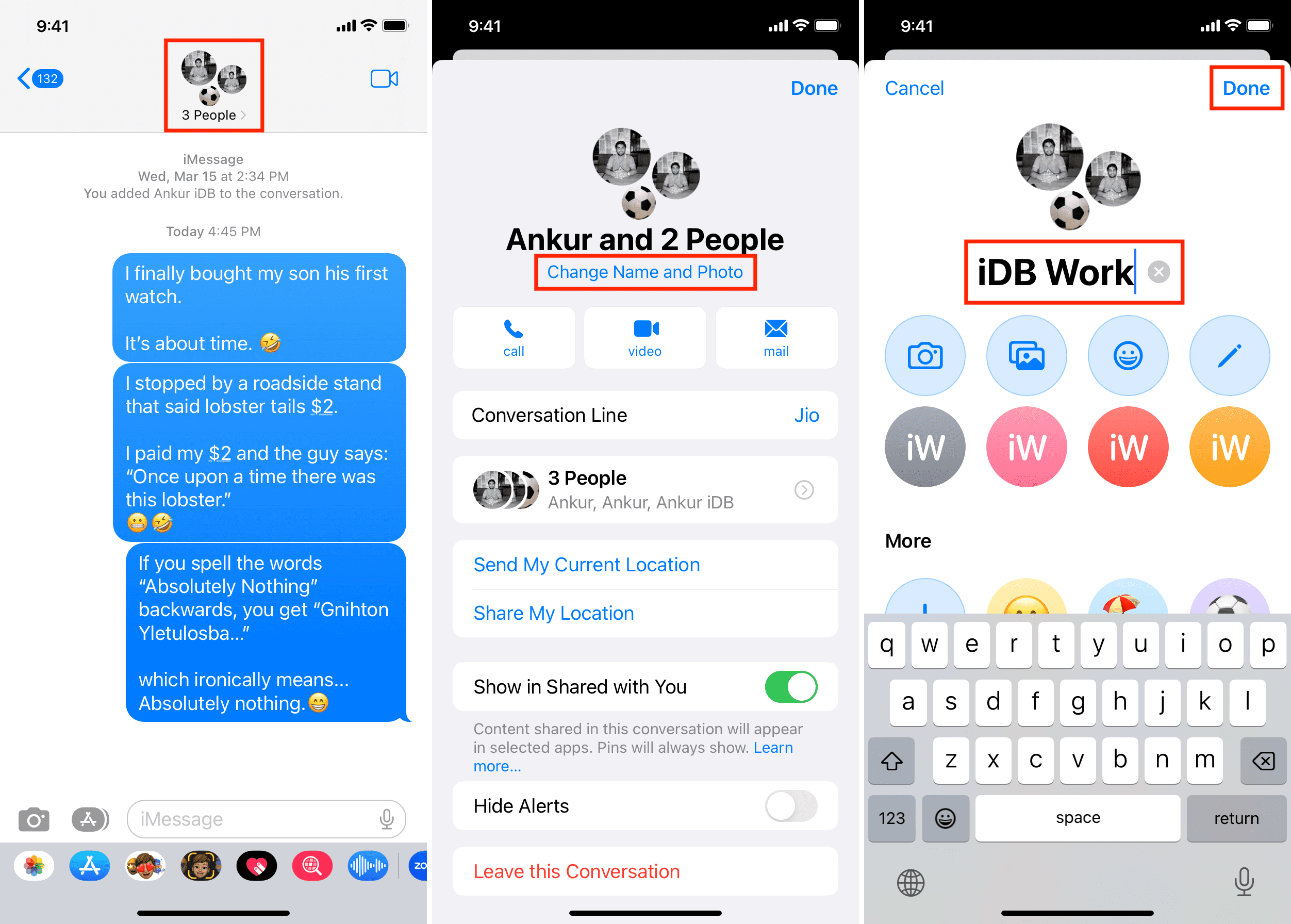 Rename iMessage group conversation on iPhone