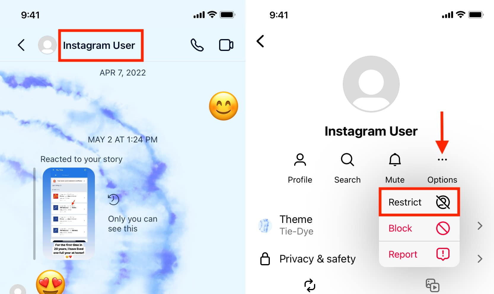 Restrict on Instagram from user's direct message