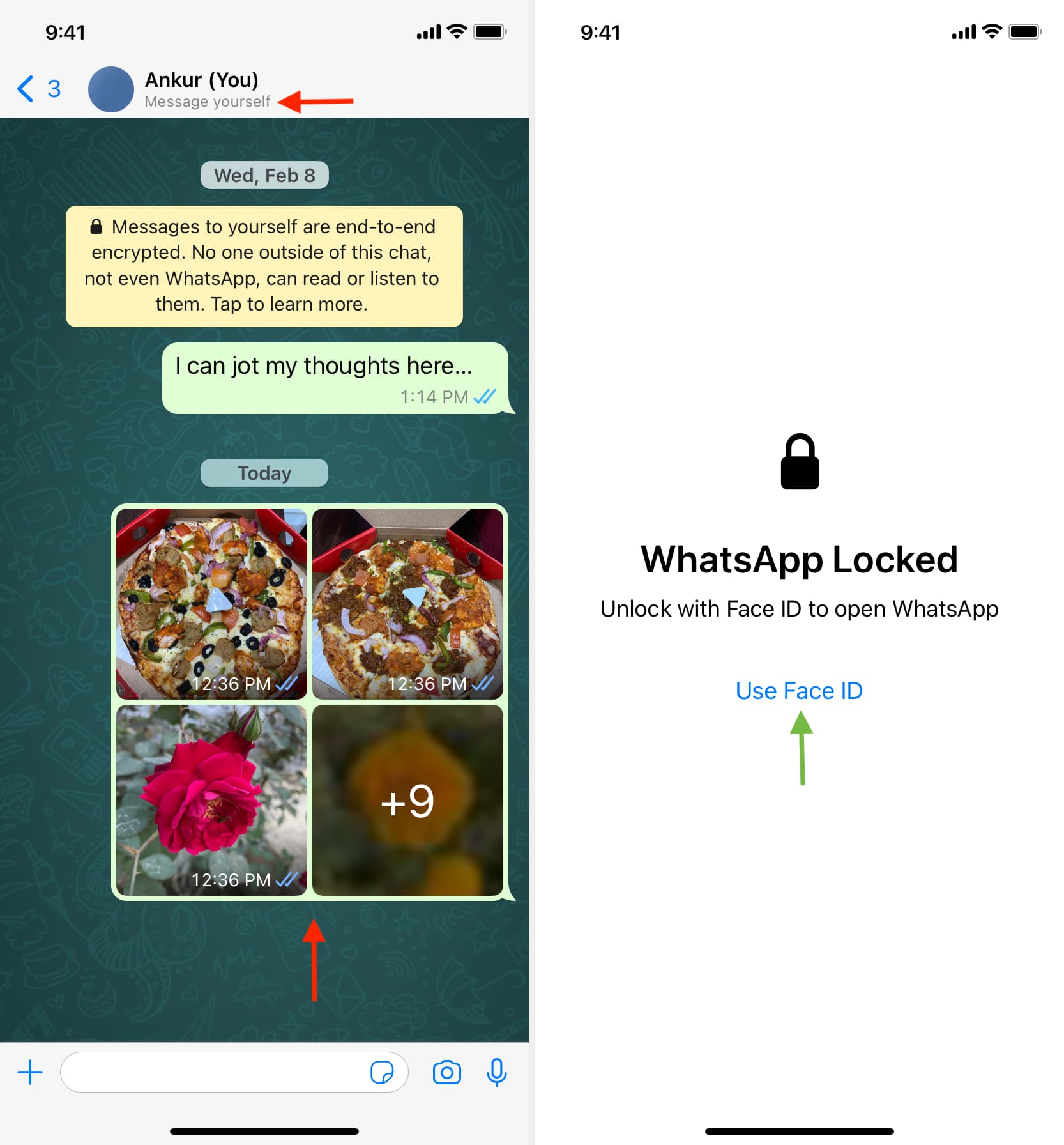 Send photos to yourself on WhatsApp and lock the app on iPhone