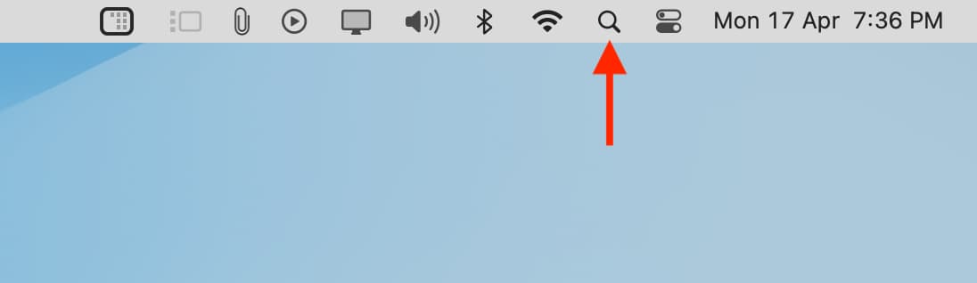 Spotlight search button in Mac menu bar