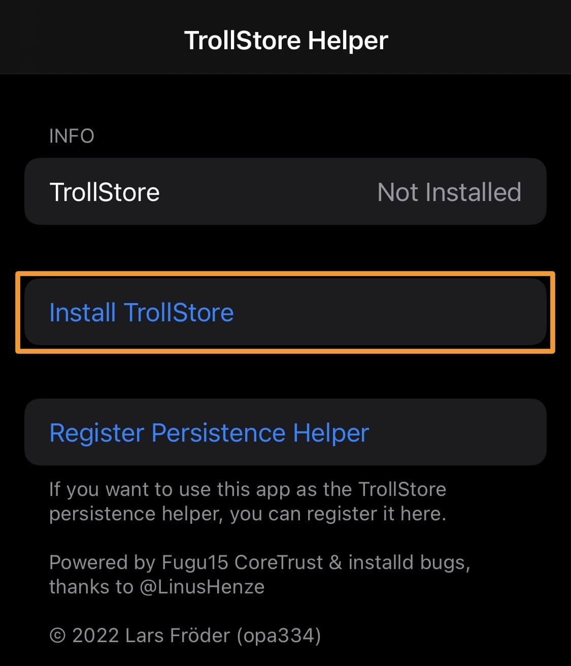 Install TrollStore button.