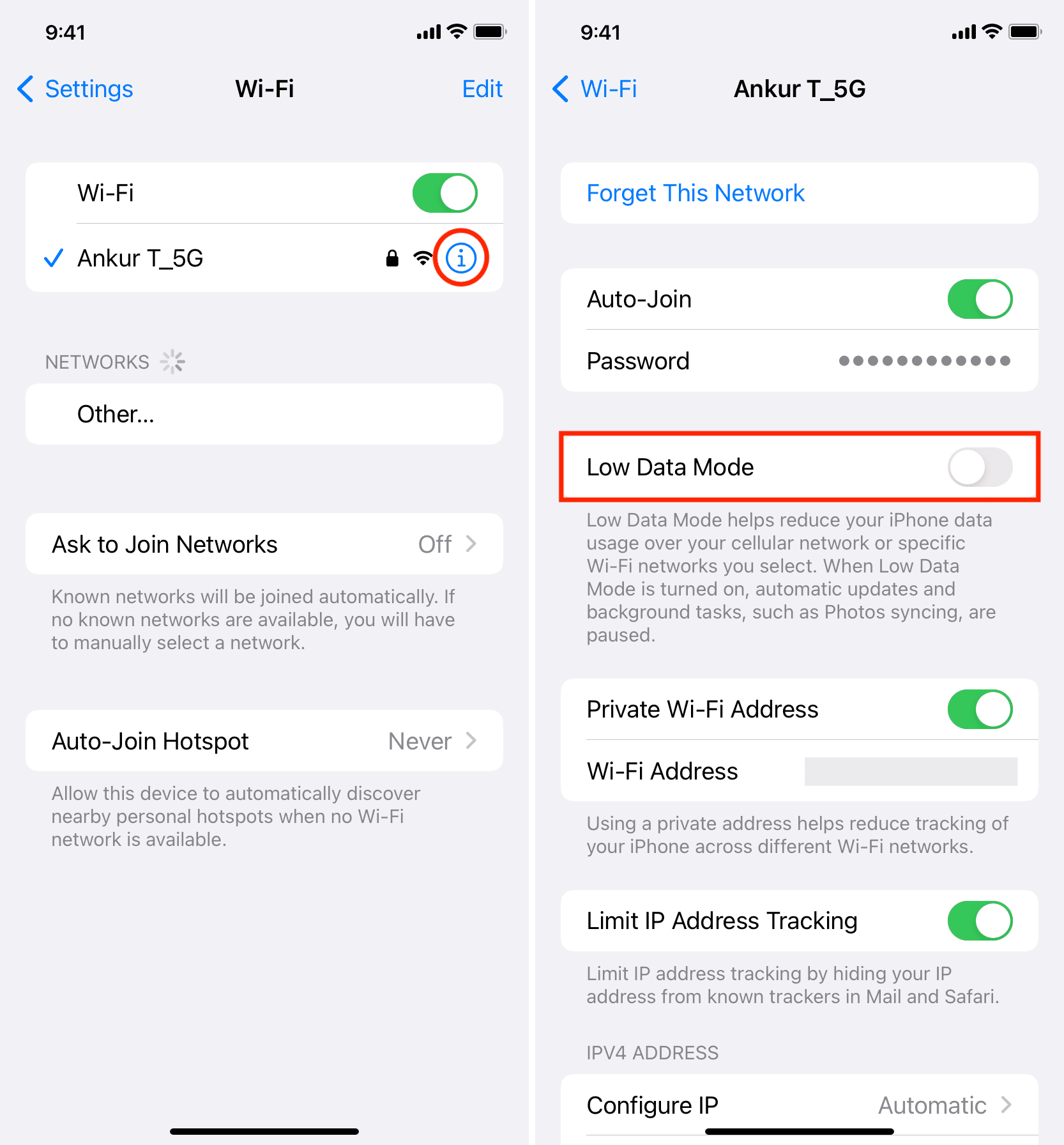 Turn off Low Data Mode for Wi-Fi on iPhone