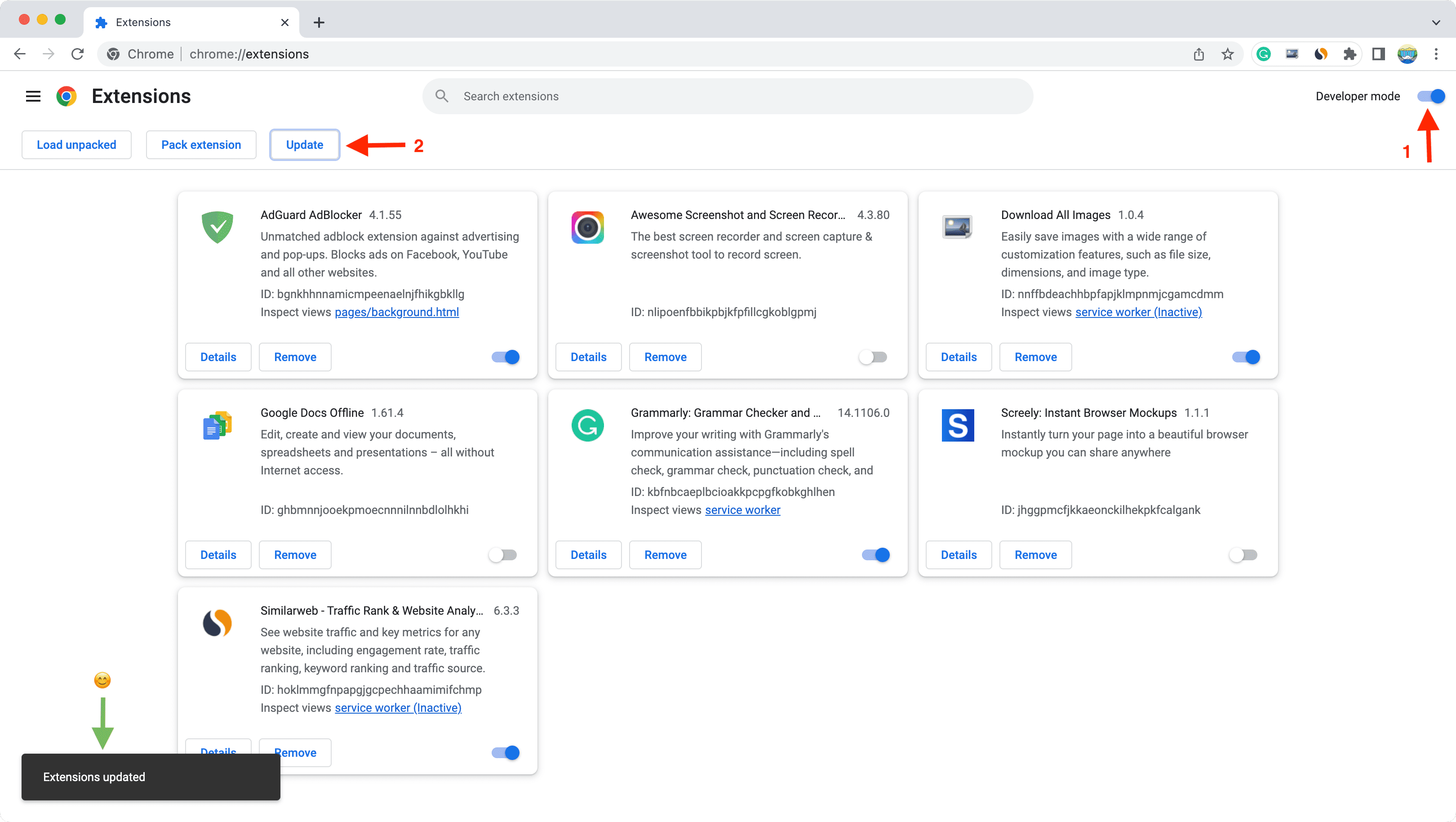 Updating Chrome extensions on Mac