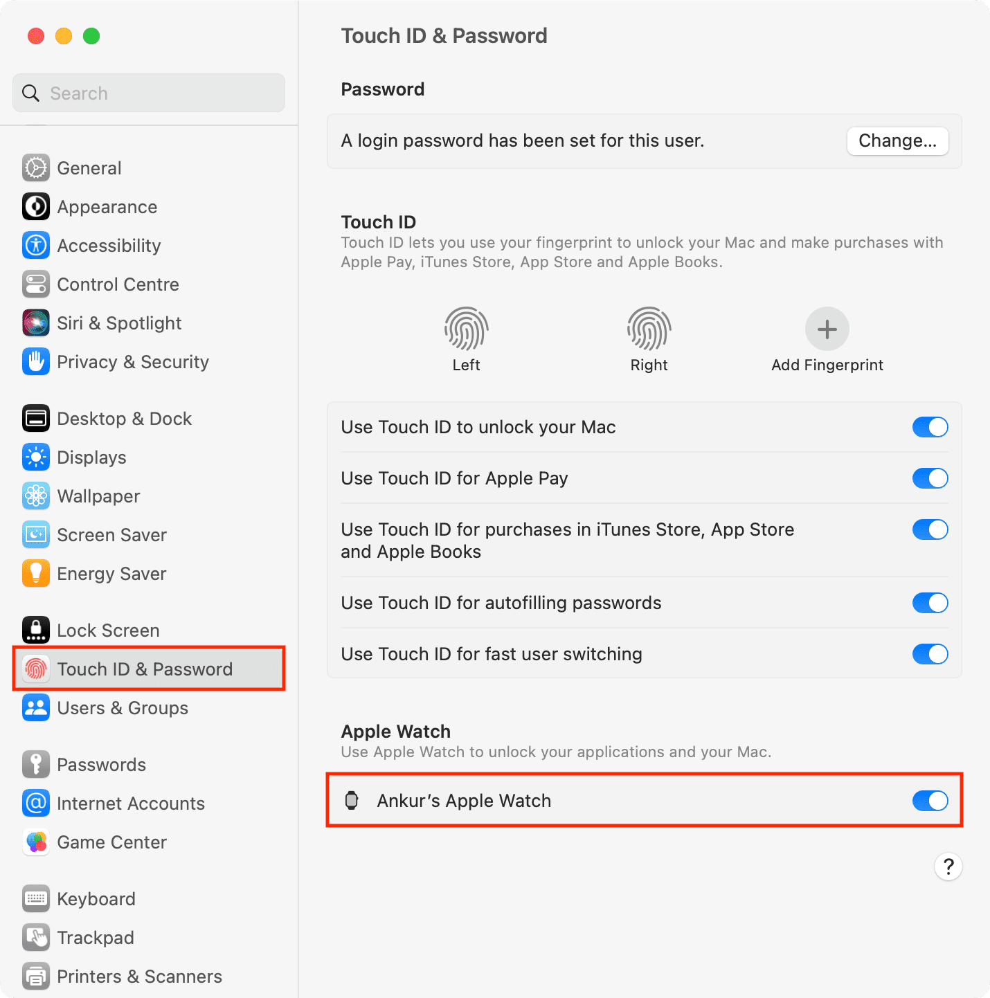 Turn on Apple Watch Auto Unlock in Mac System Settings