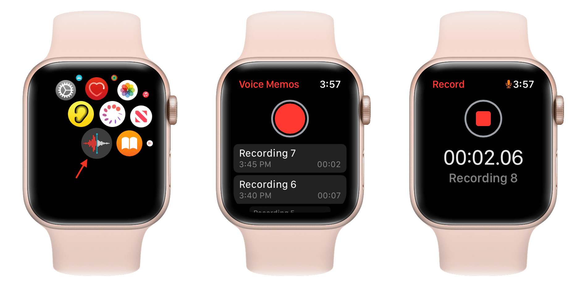 Using Voice Memos app on Apple Watch to record audio