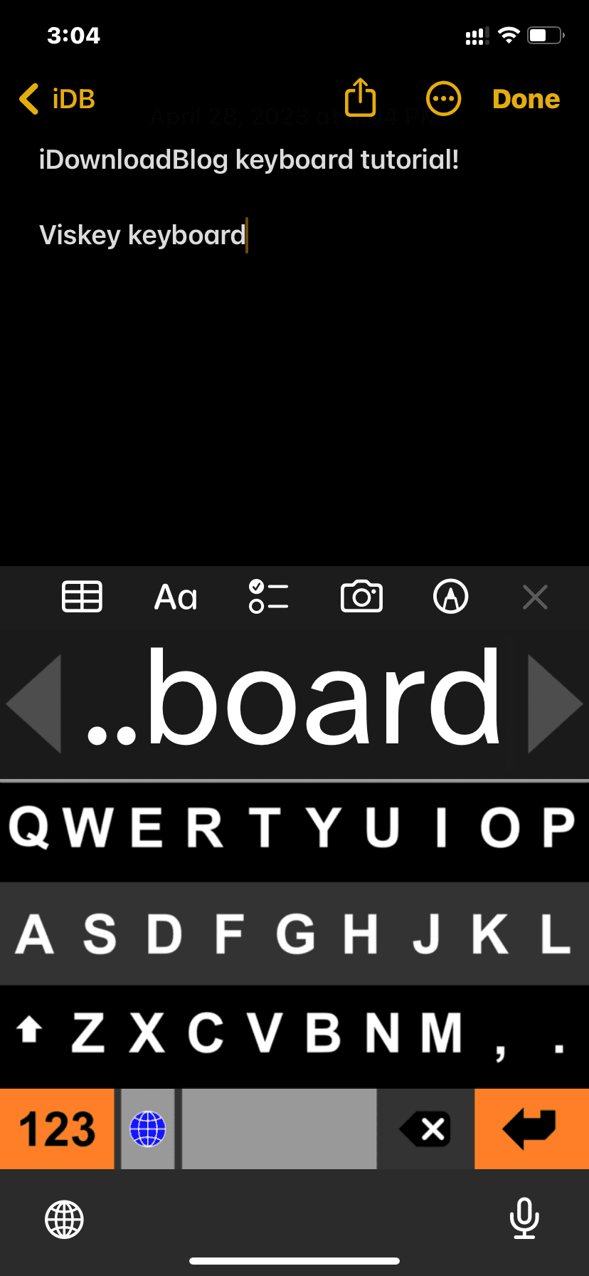 Viskey keyboard app on iPhone