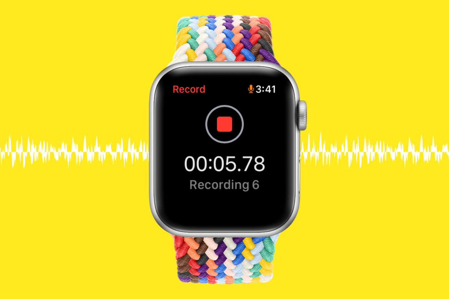 Voice Memos app recording audio on Apple Watch