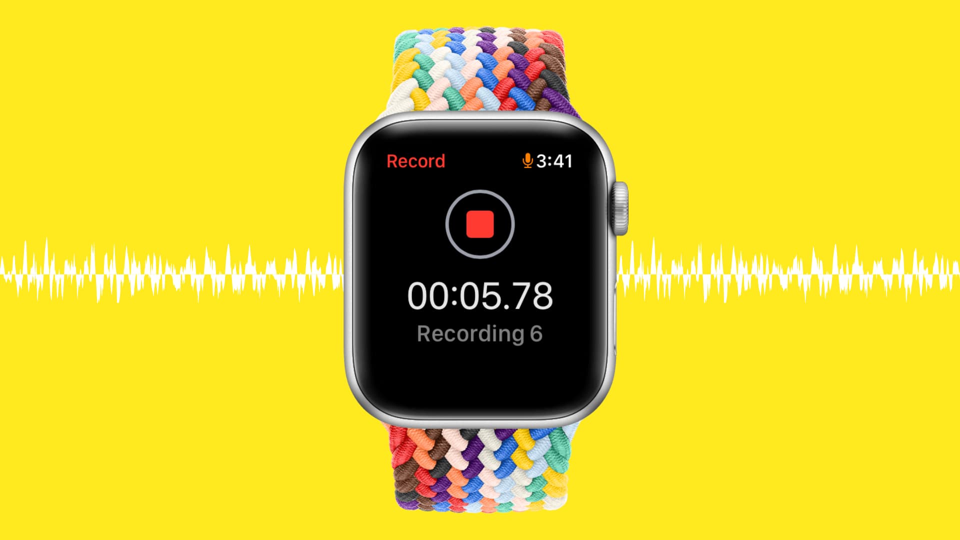 Voice Memos app recording audio on Apple Watch